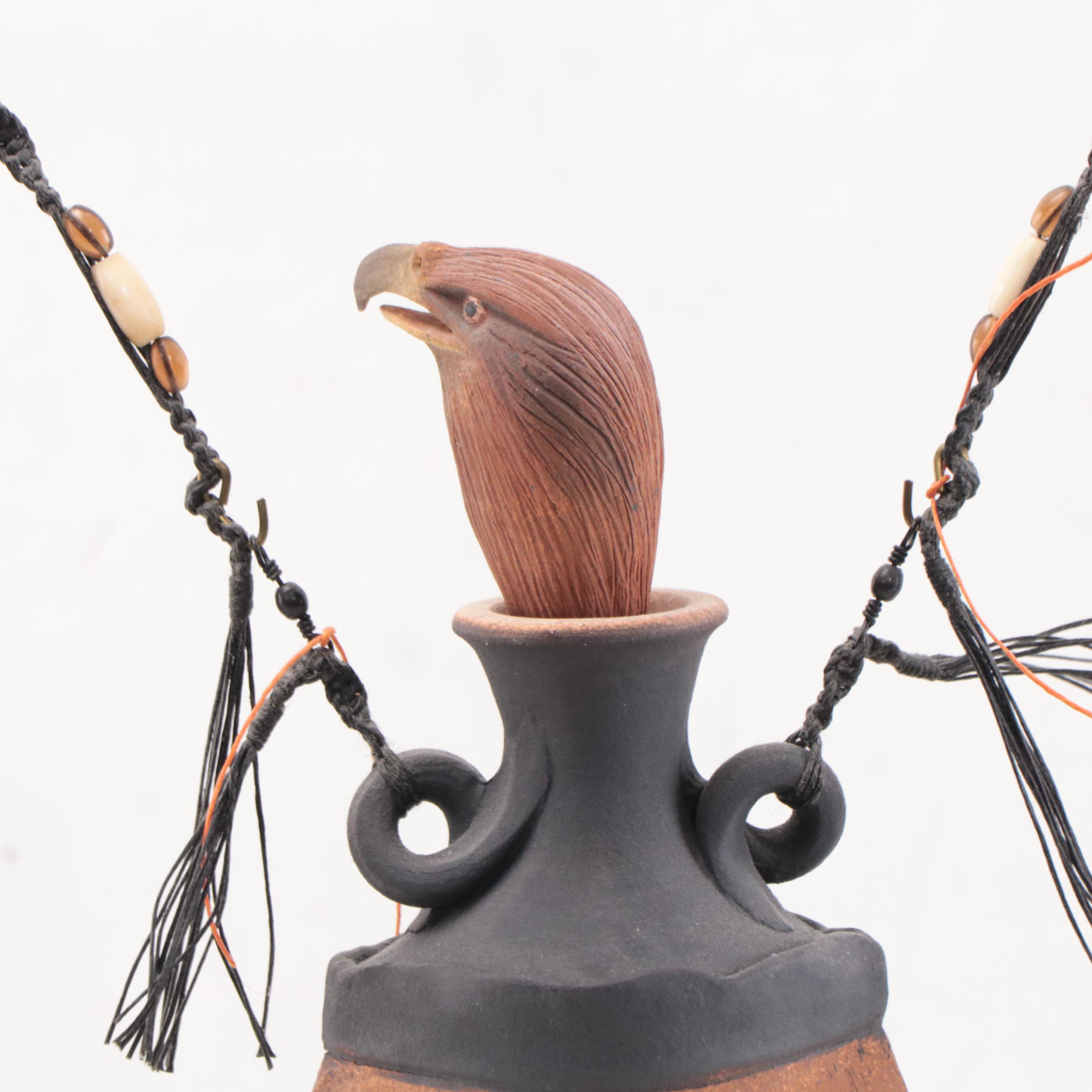 Ken and Pat Larson Ceramic Vessel on Wood Stand, 1996