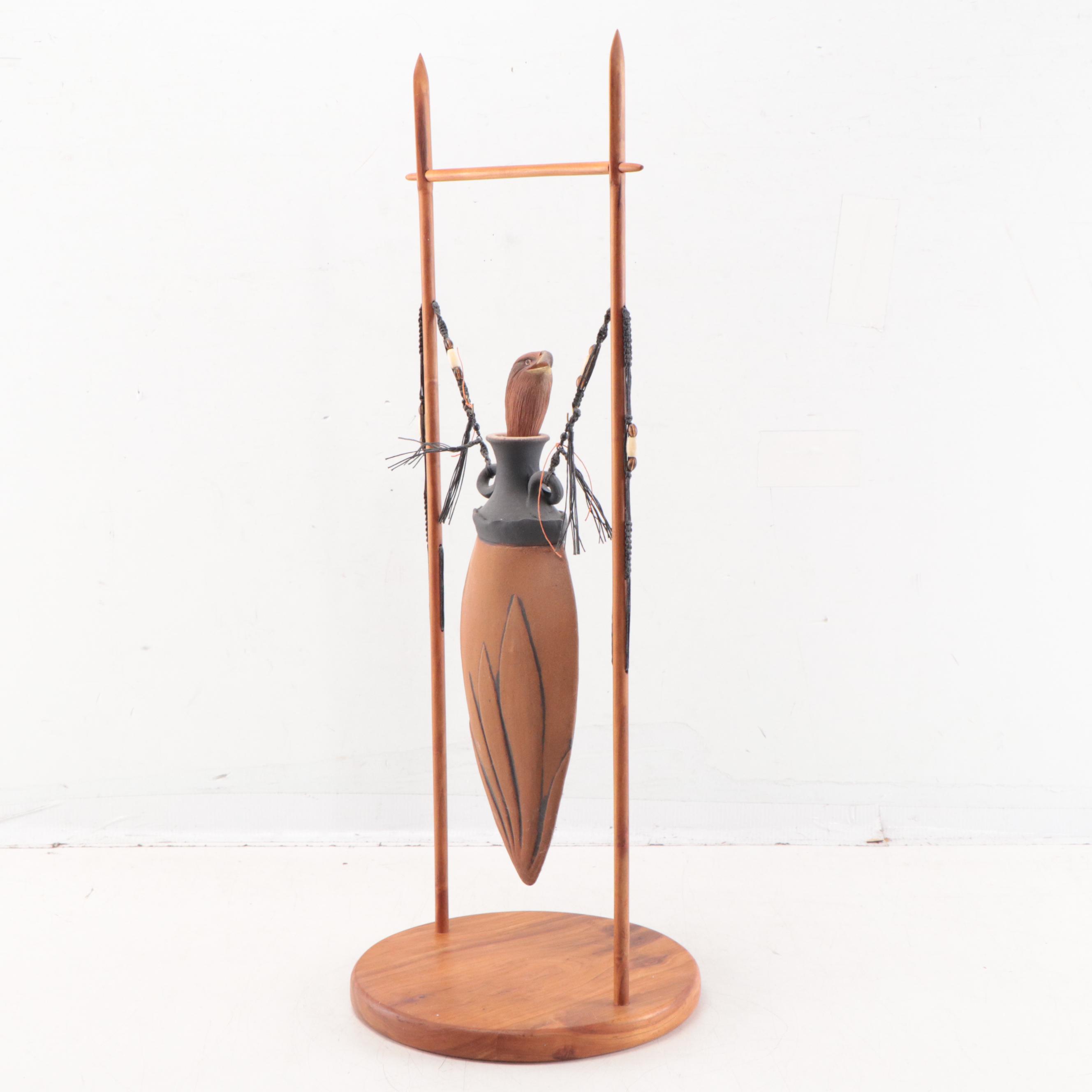 Ken and Pat Larson Ceramic Vessel on Wood Stand, 1996