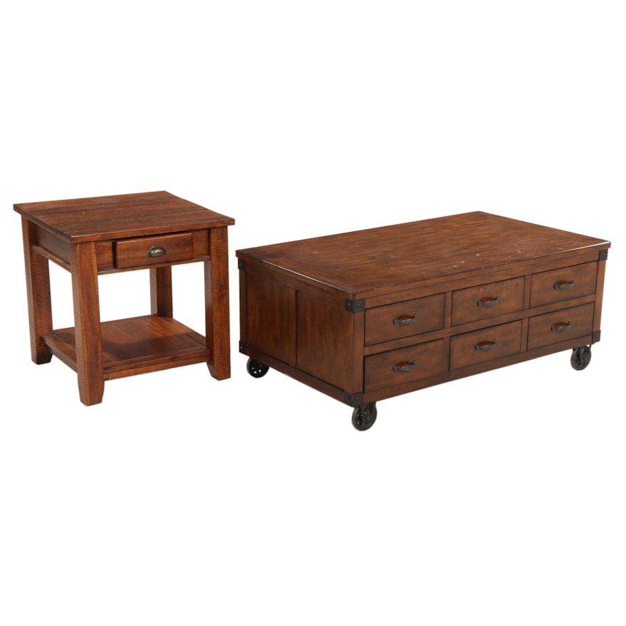 Ashley Furniture Six-Drawer Coffee Table With Acacia Wood End Table