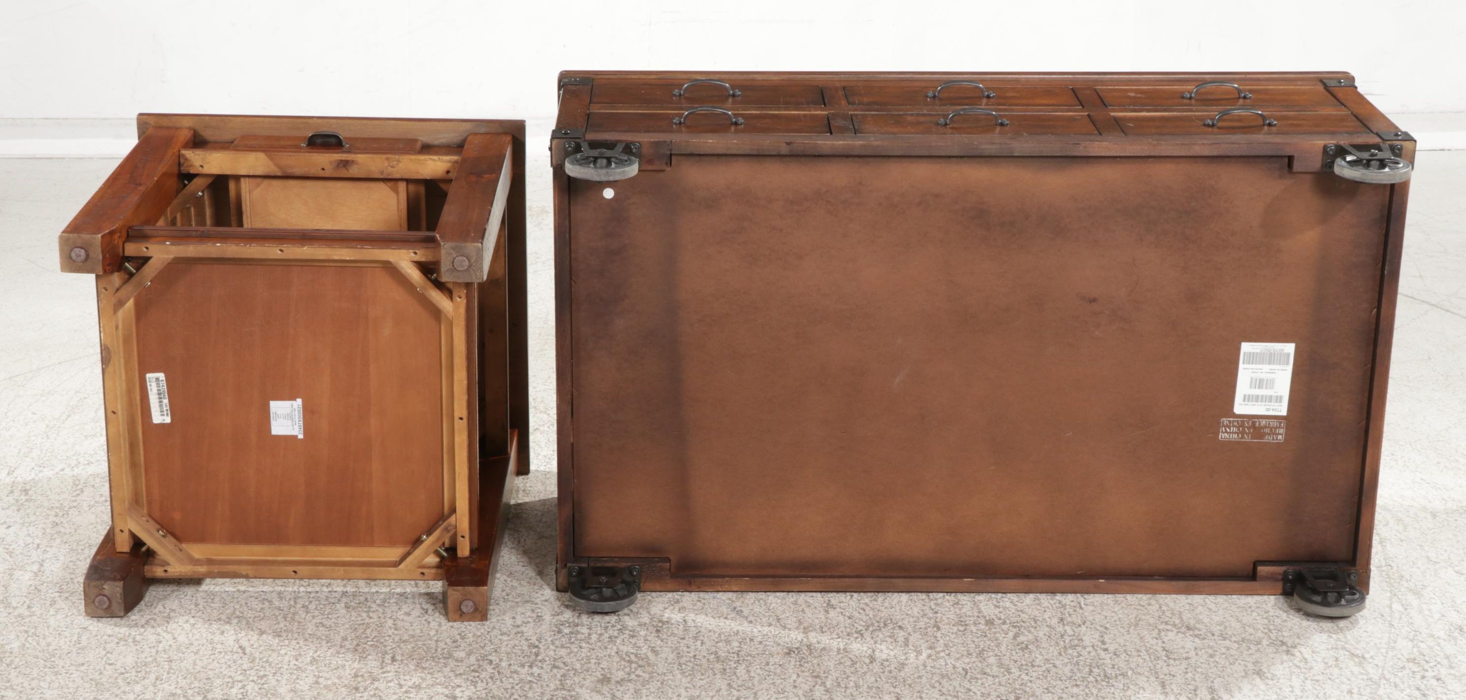 Ashley Furniture Six-Drawer Coffee Table With Acacia Wood End Table