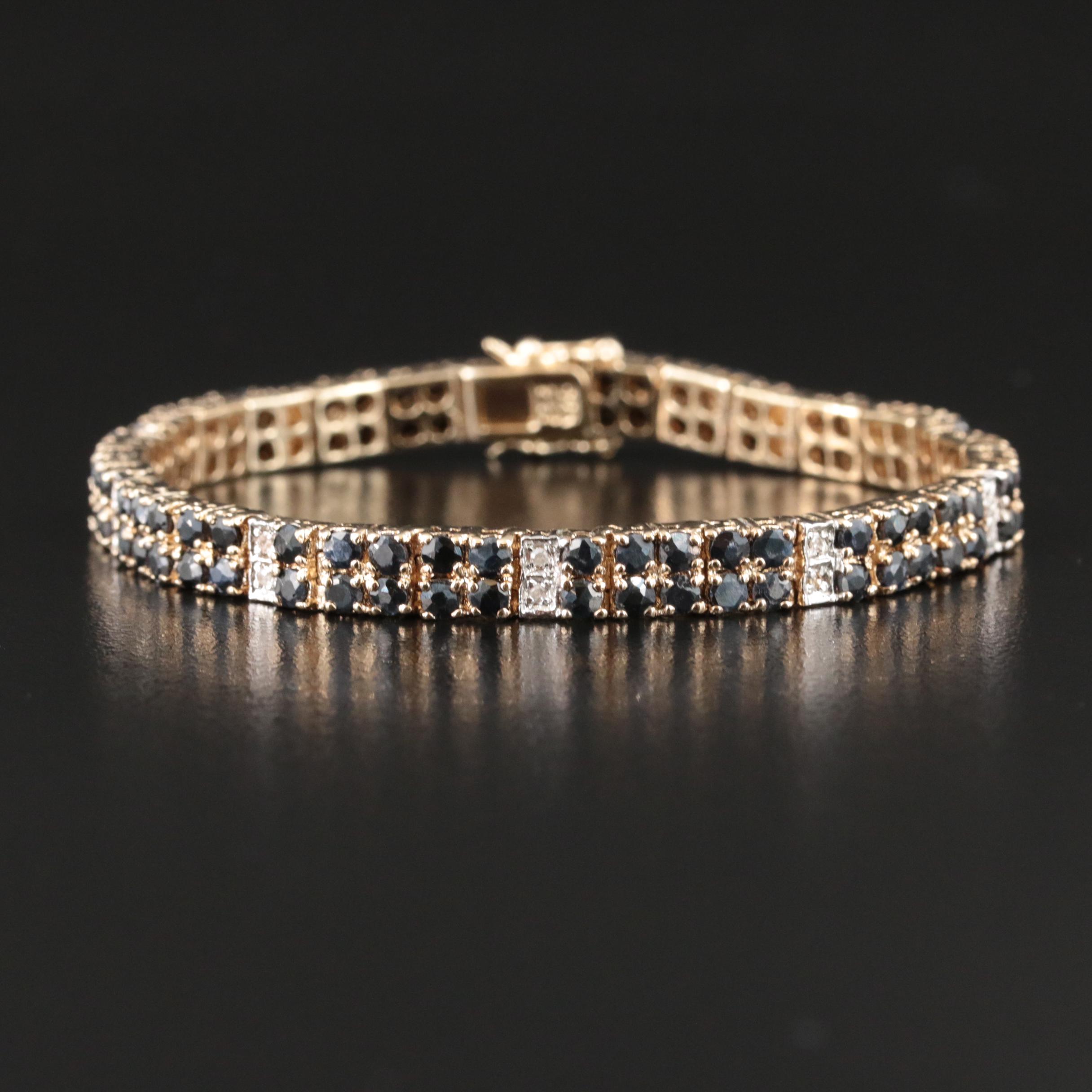 Sterling Sapphire and Diamond Double Row Bracelet