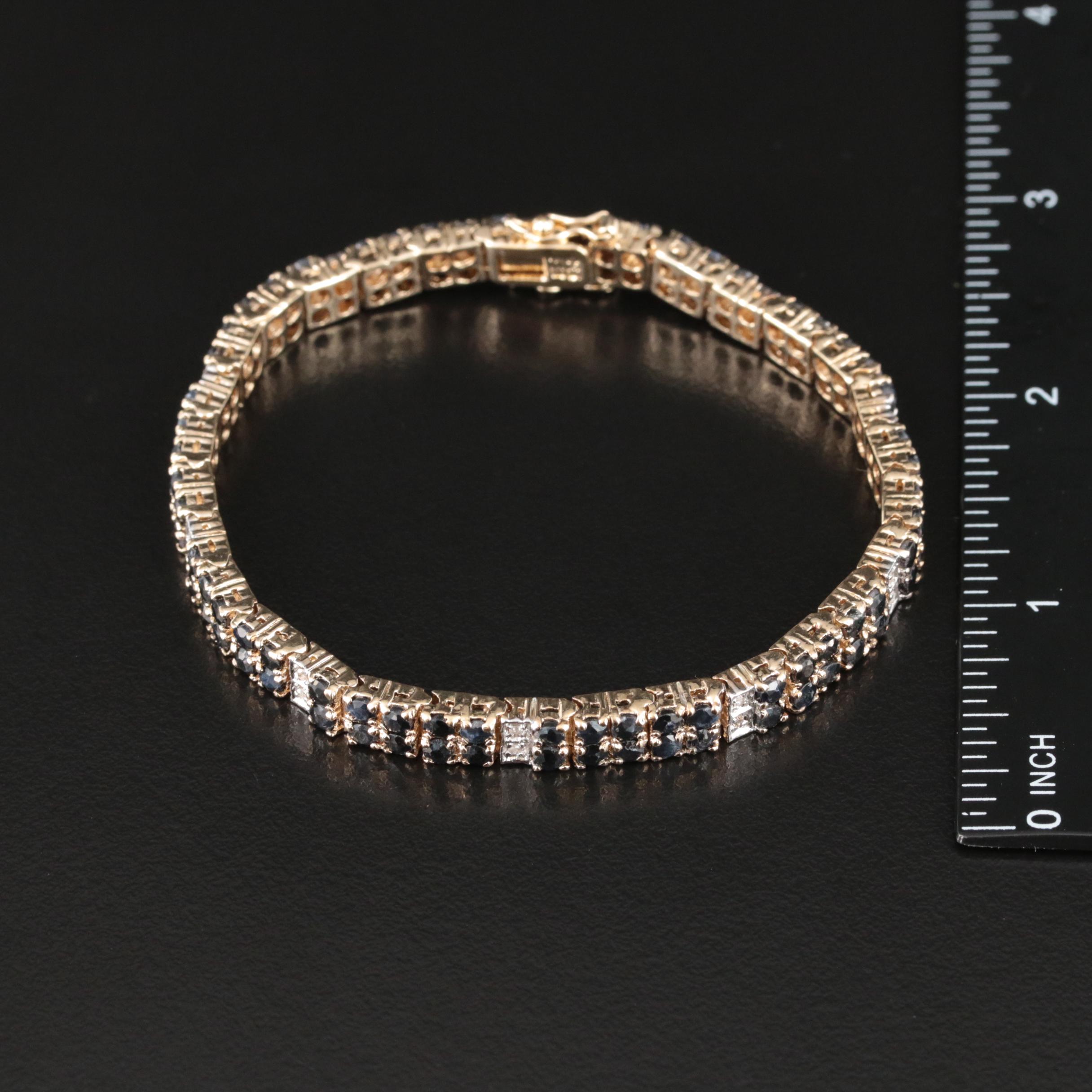 Sterling Sapphire and Diamond Double Row Bracelet