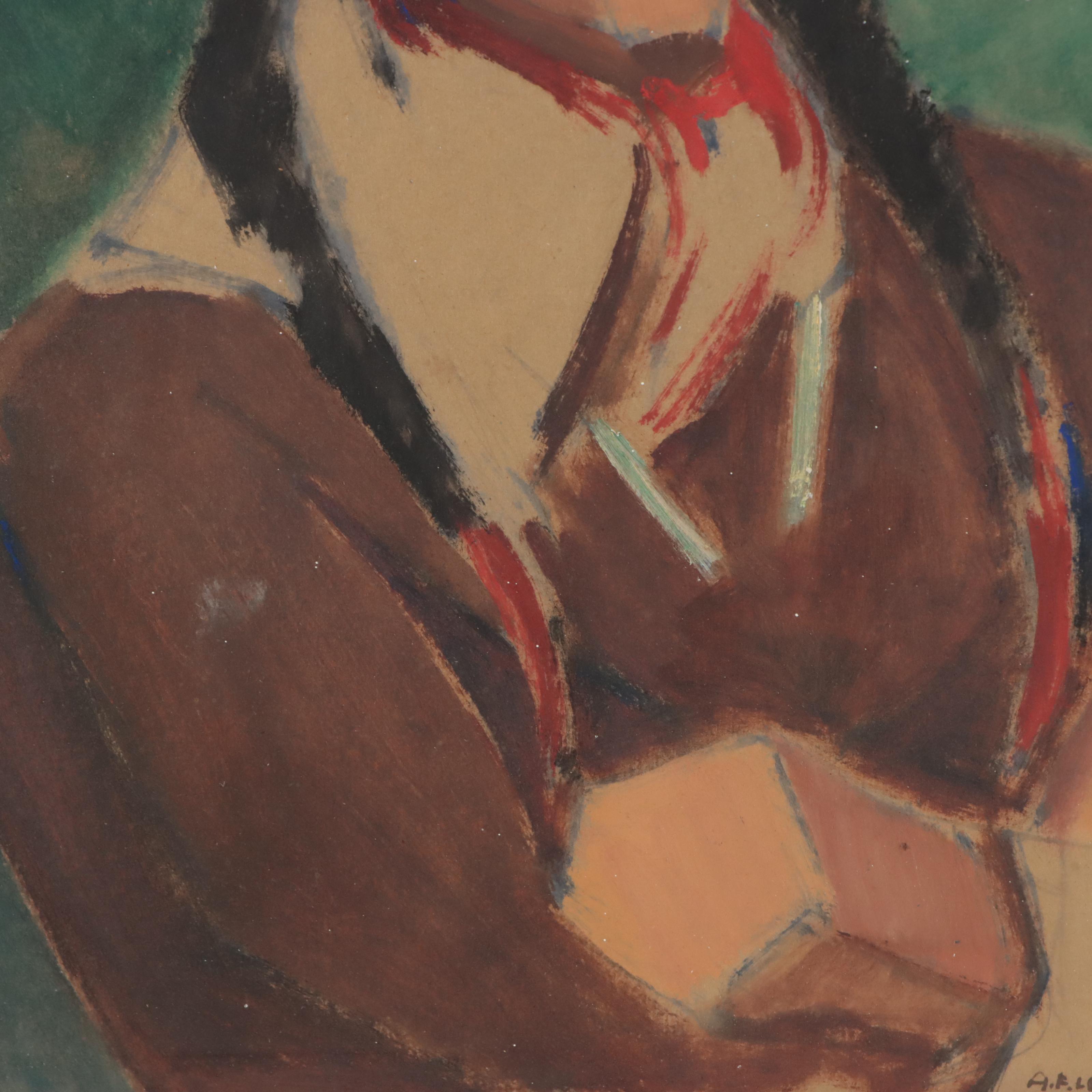 Abraham Frater Levinson Gouache Painting of Portrait