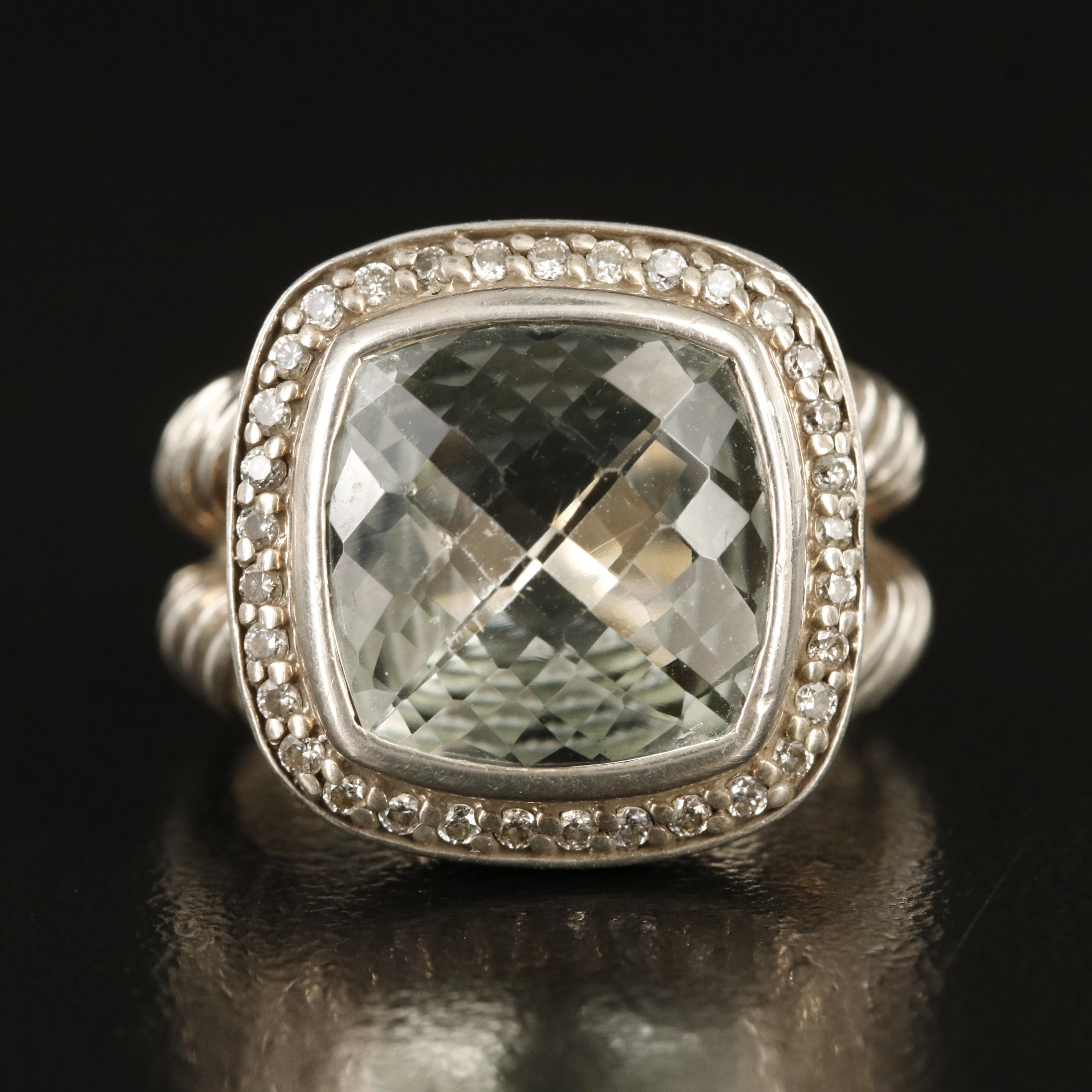 David Yurman Albion Sterling Prasiolite and Diamond Ring