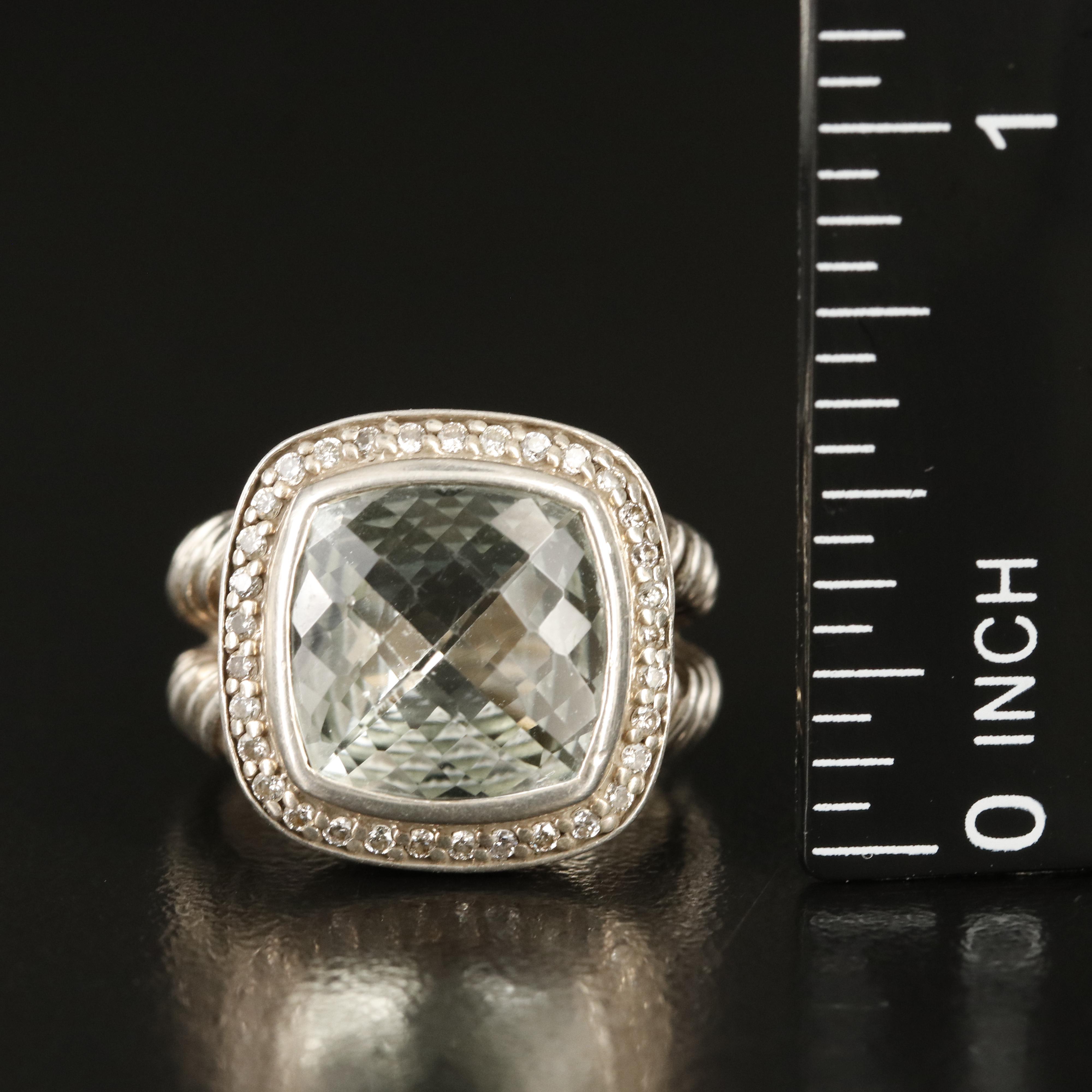 David Yurman Albion Sterling Prasiolite and Diamond Ring