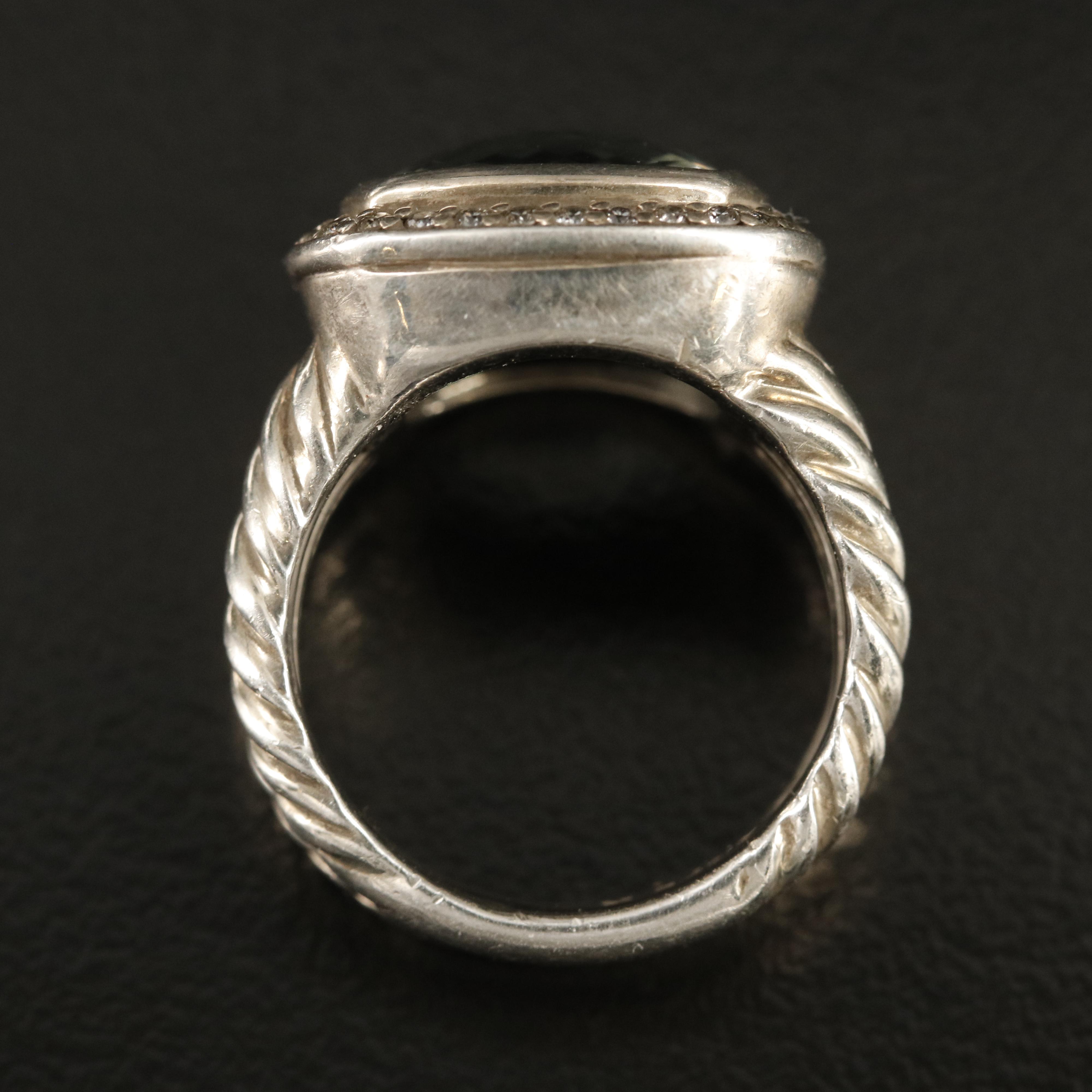 David Yurman Albion Sterling Prasiolite and Diamond Ring