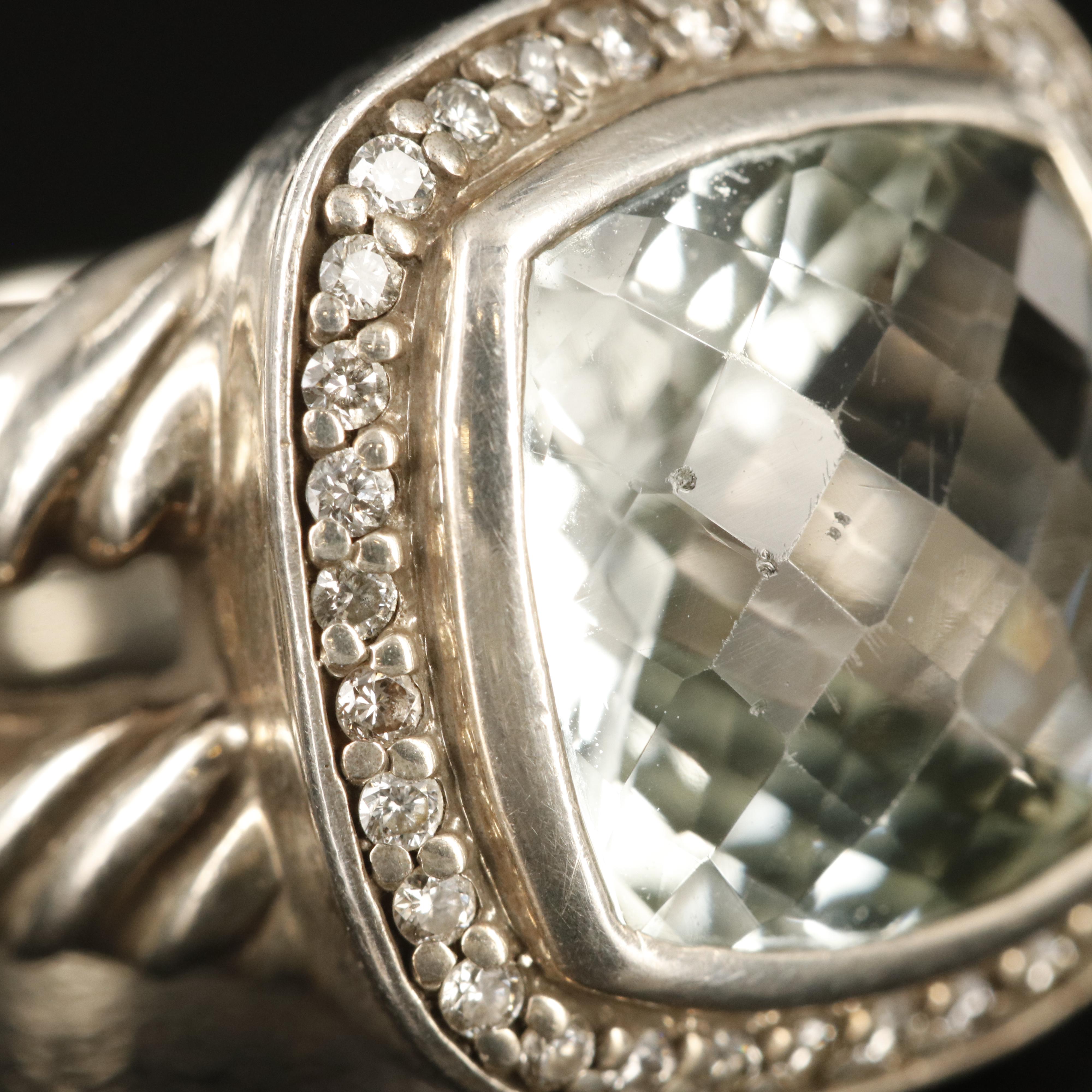 David Yurman Albion Sterling Prasiolite and Diamond Ring