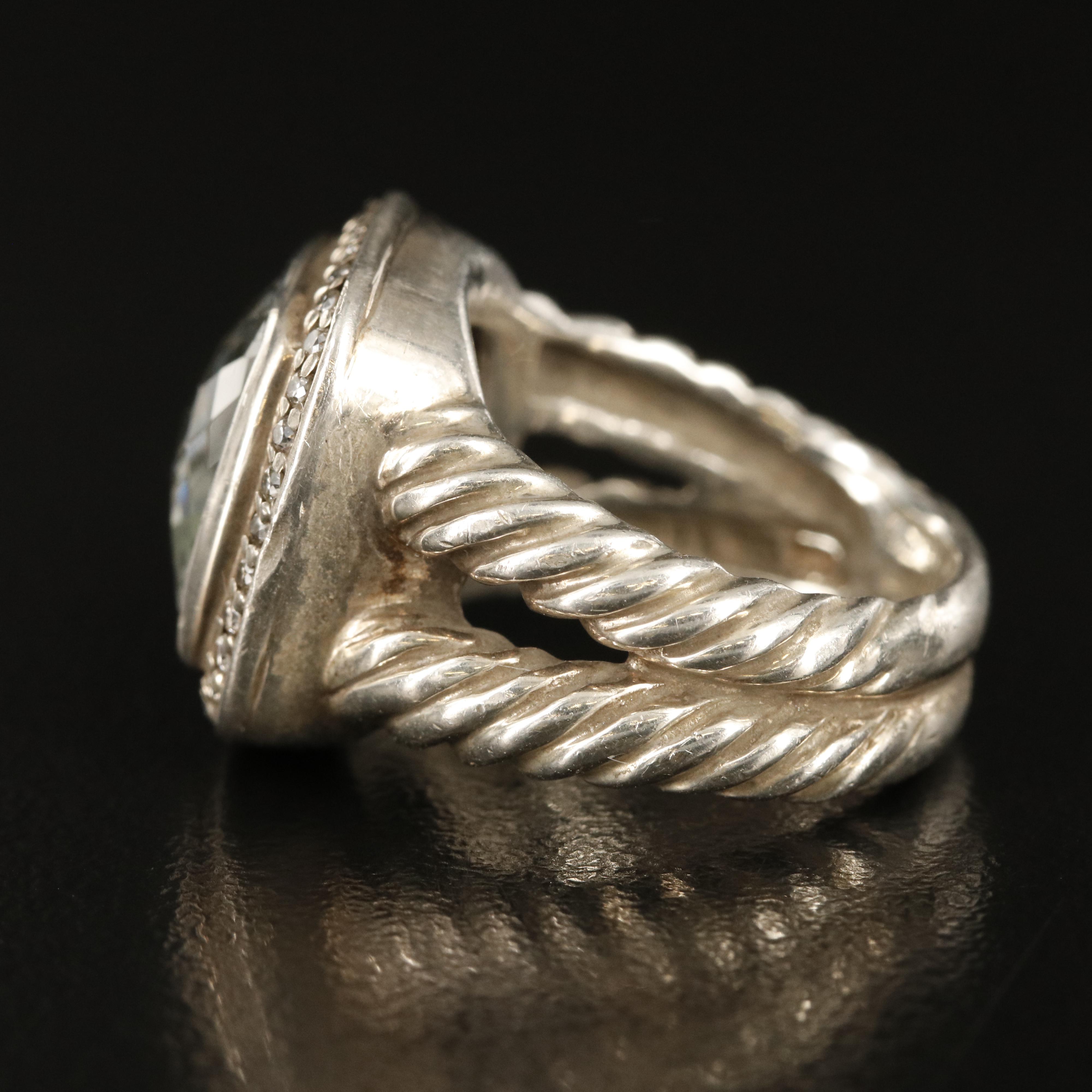 David Yurman Albion Sterling Prasiolite and Diamond Ring