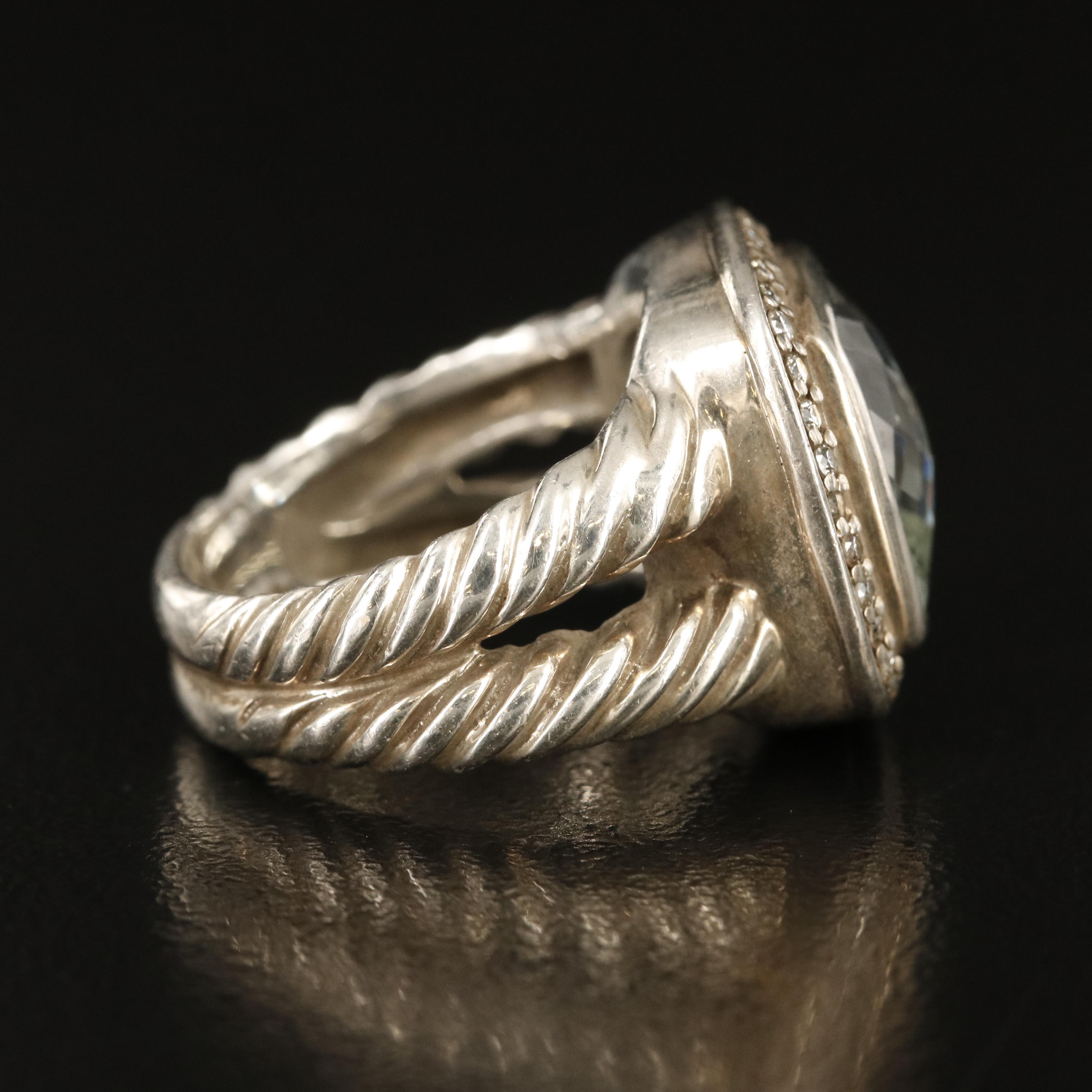 David Yurman Albion Sterling Prasiolite and Diamond Ring