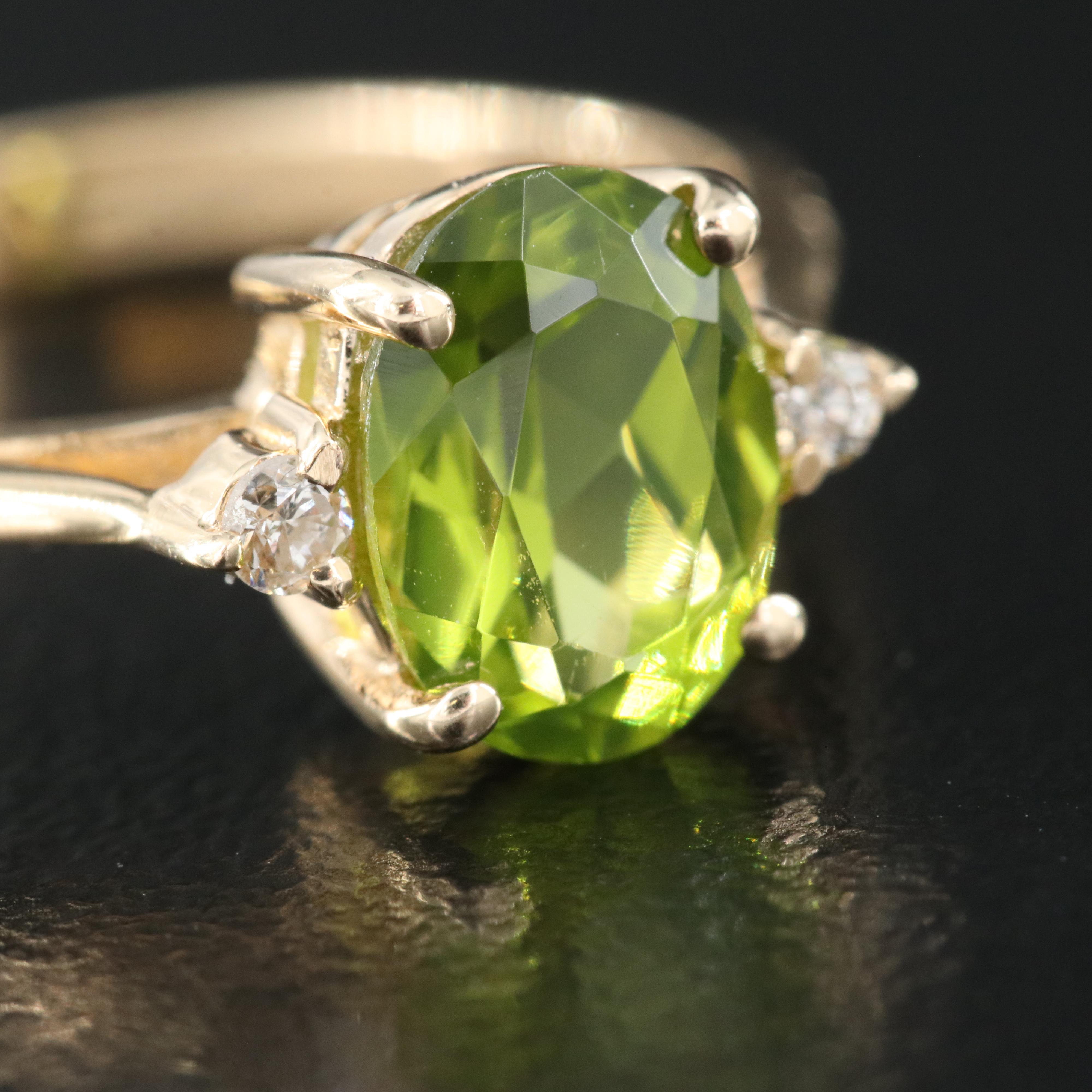 14K Peridot and Diamond Ring