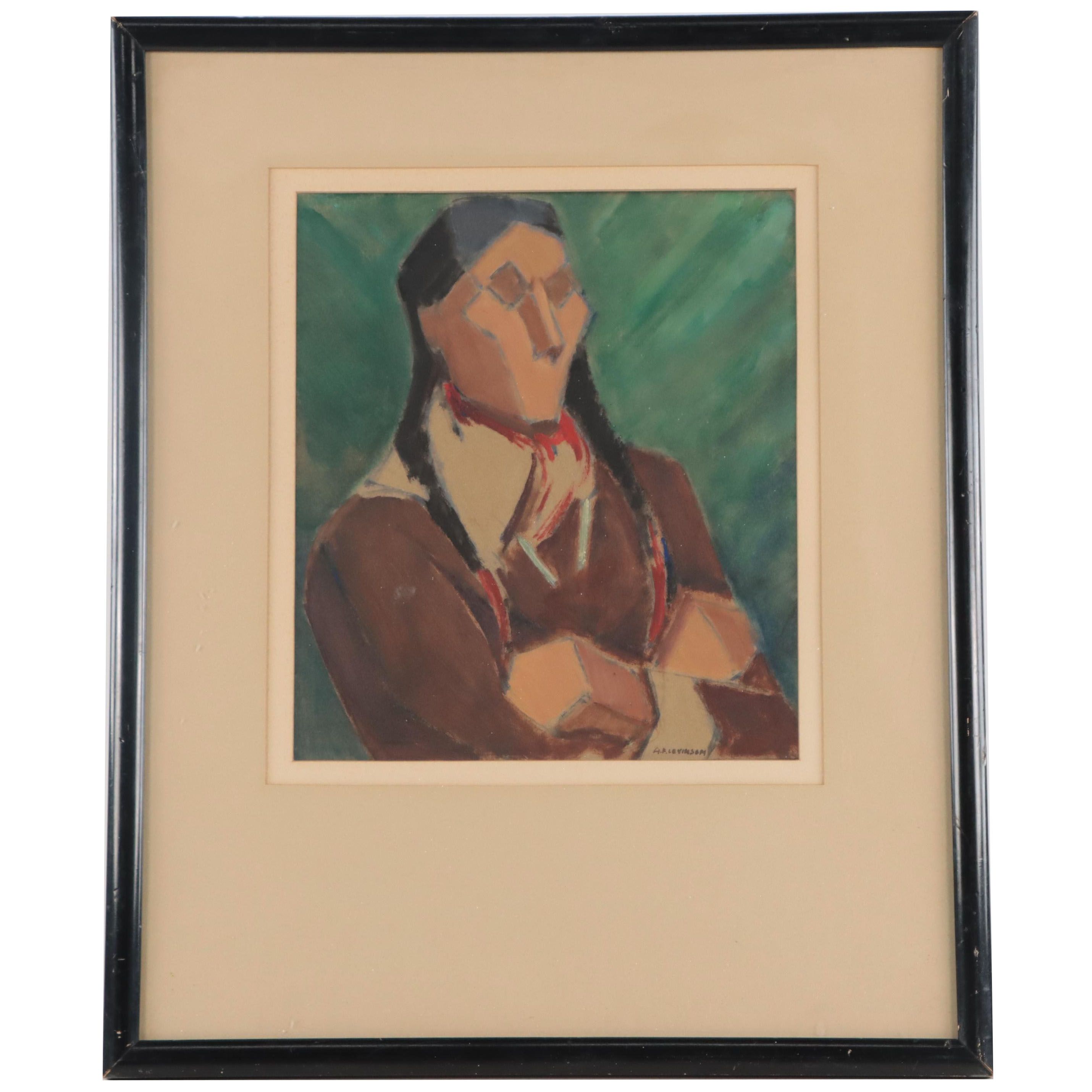 Abraham Frater Levinson Gouache Painting of Portrait