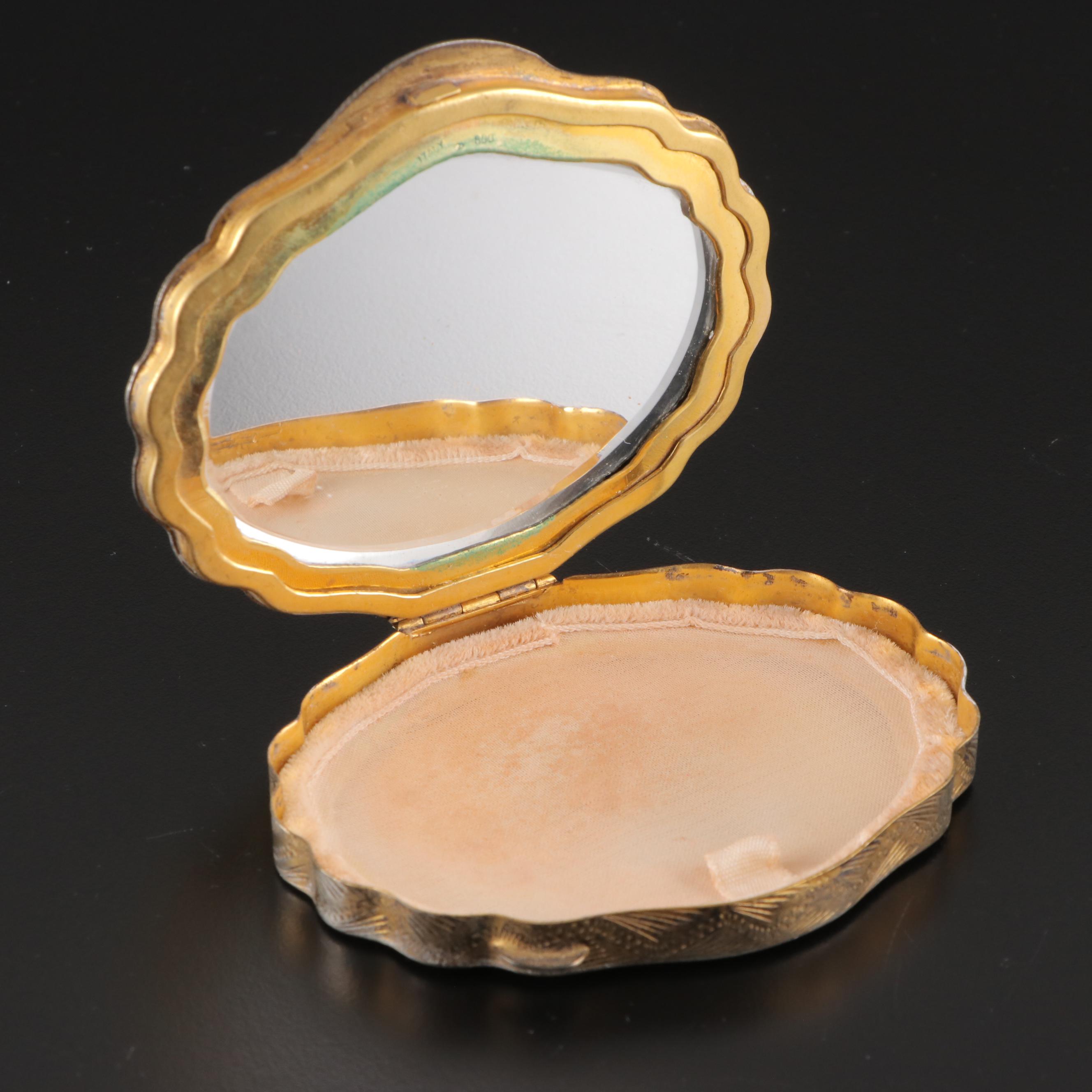 Italian Baroque Style Hand Decorated Enamel and 800 Silver Mirrored Compact