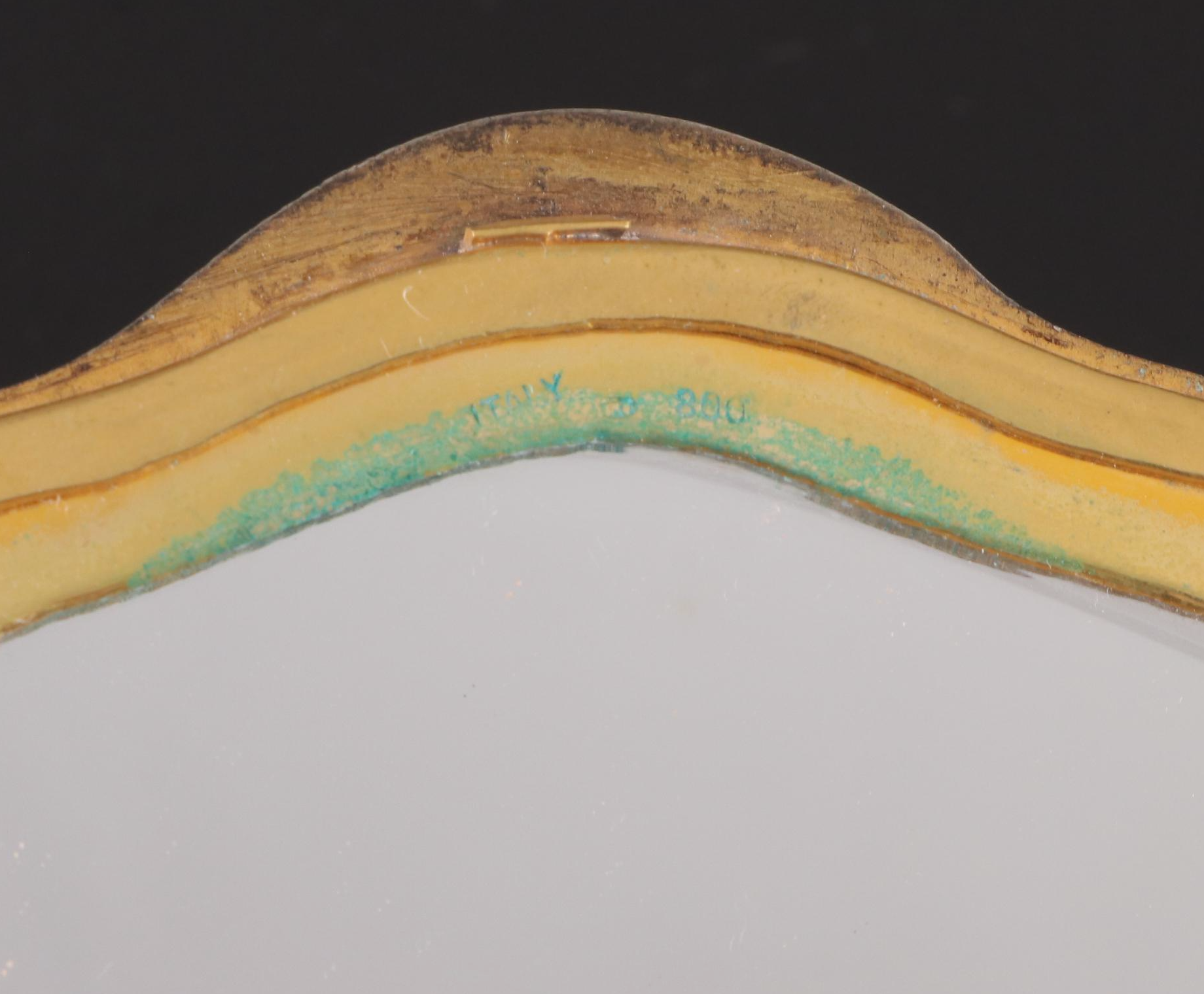 Italian Baroque Style Hand Decorated Enamel and 800 Silver Mirrored Compact