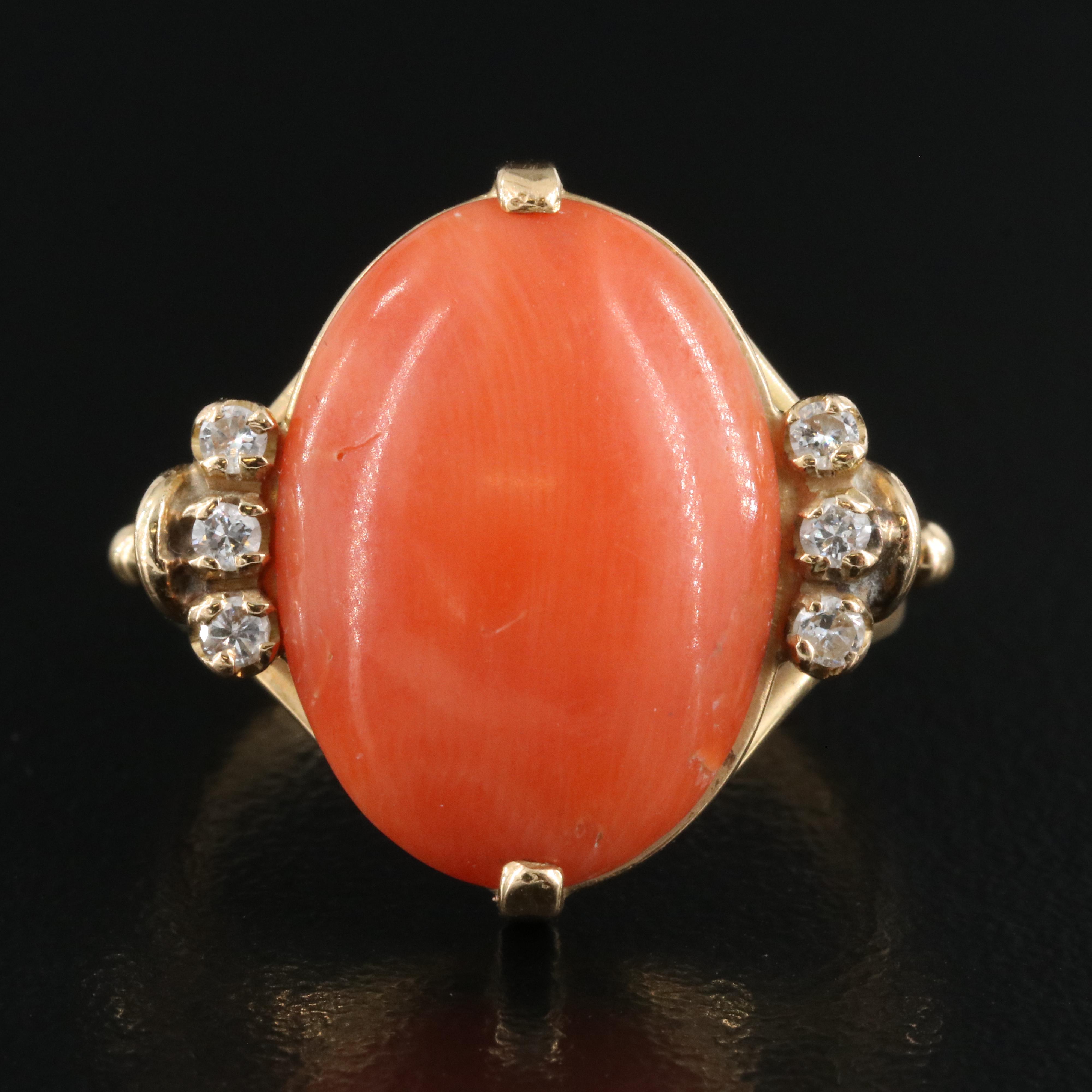 18K Coral and Diamond Ring