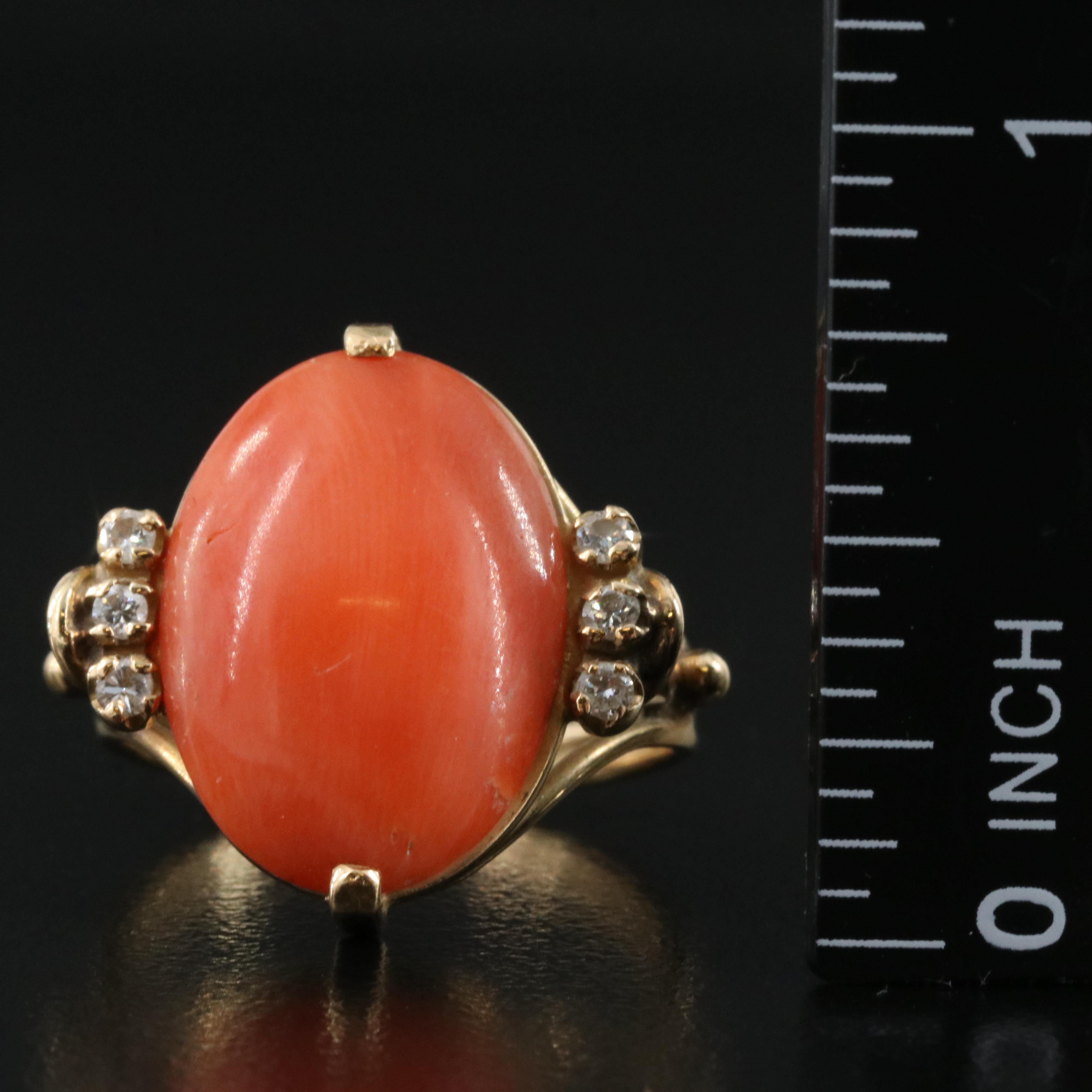 18K Coral and Diamond Ring
