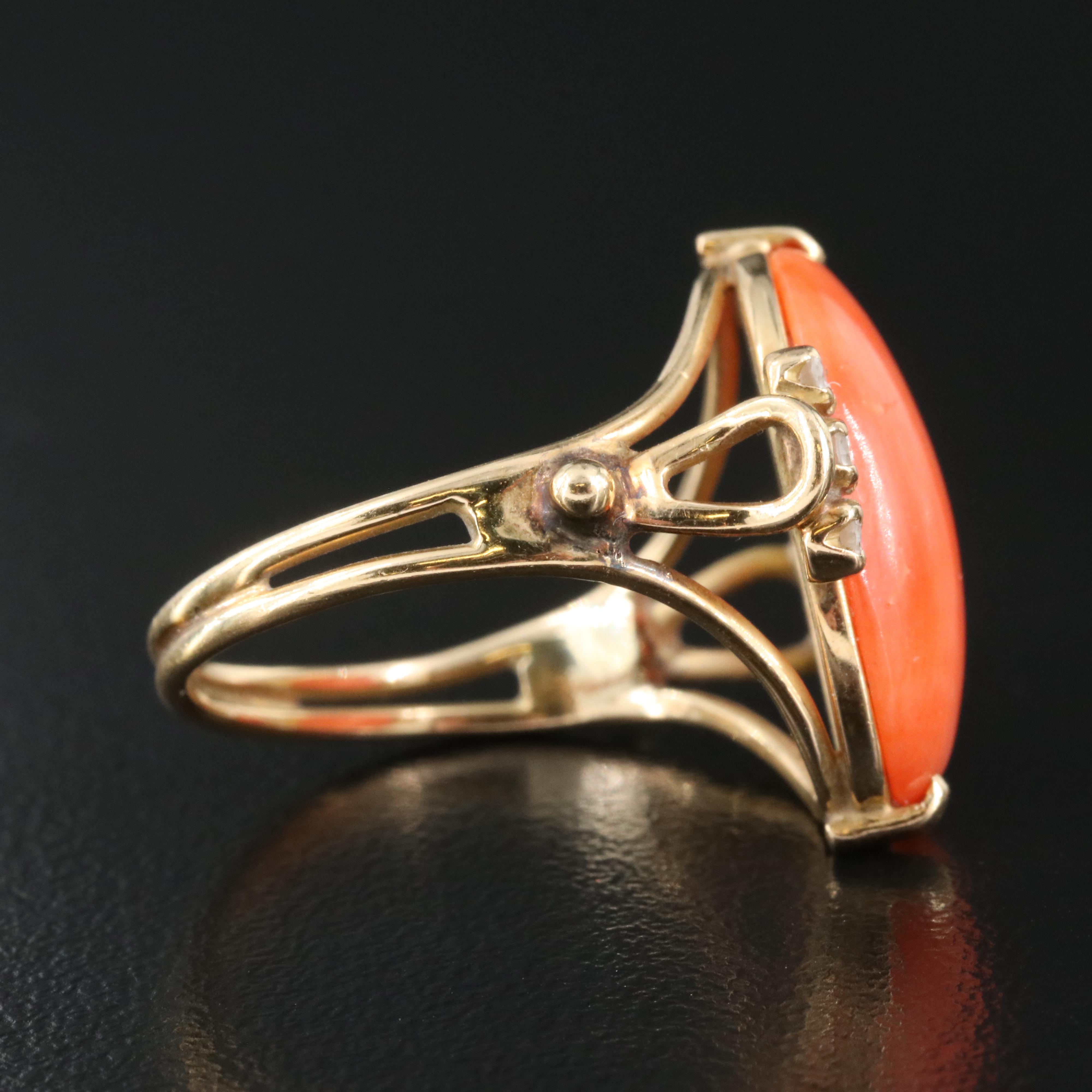 18K Coral and Diamond Ring