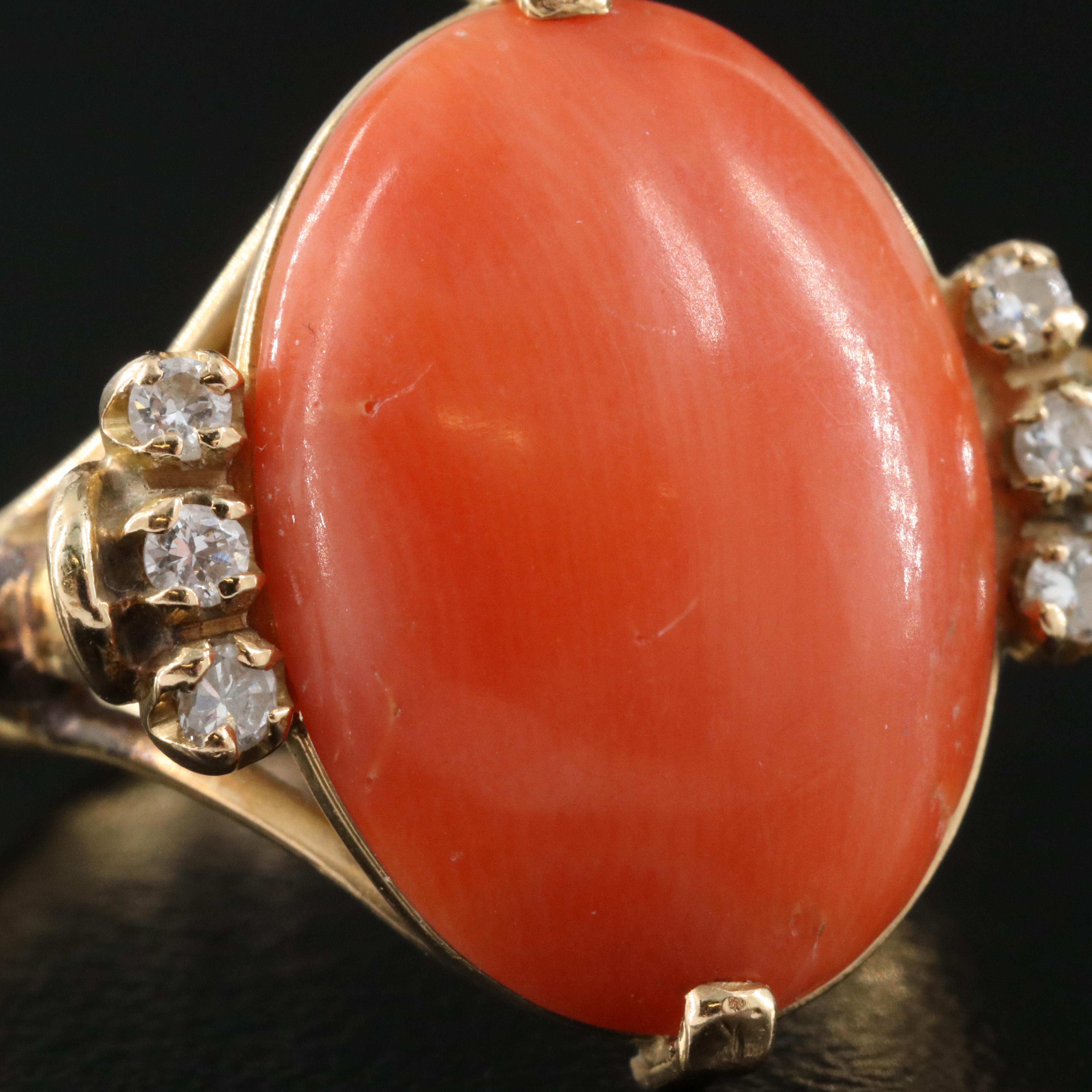 18K Coral and Diamond Ring