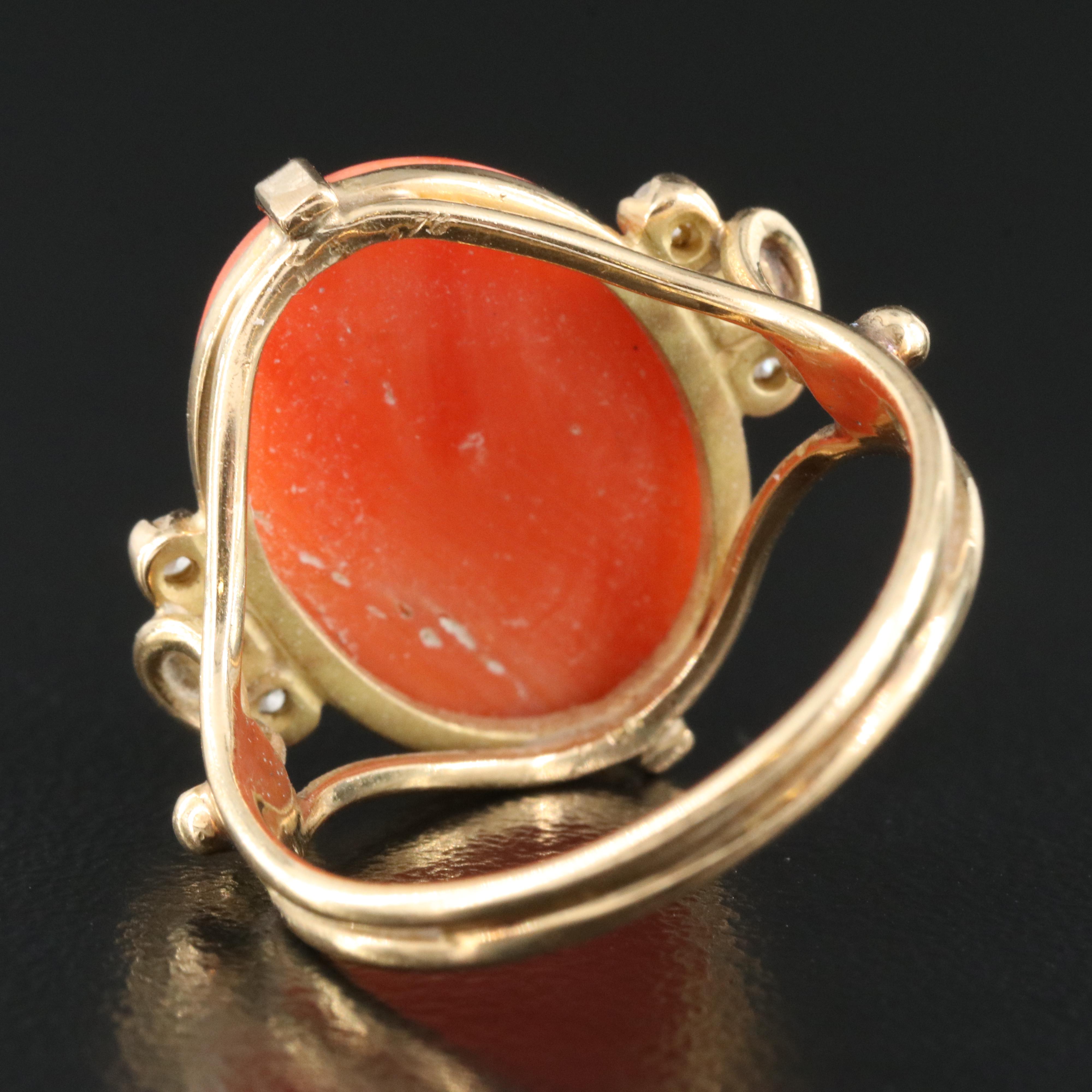18K Coral and Diamond Ring
