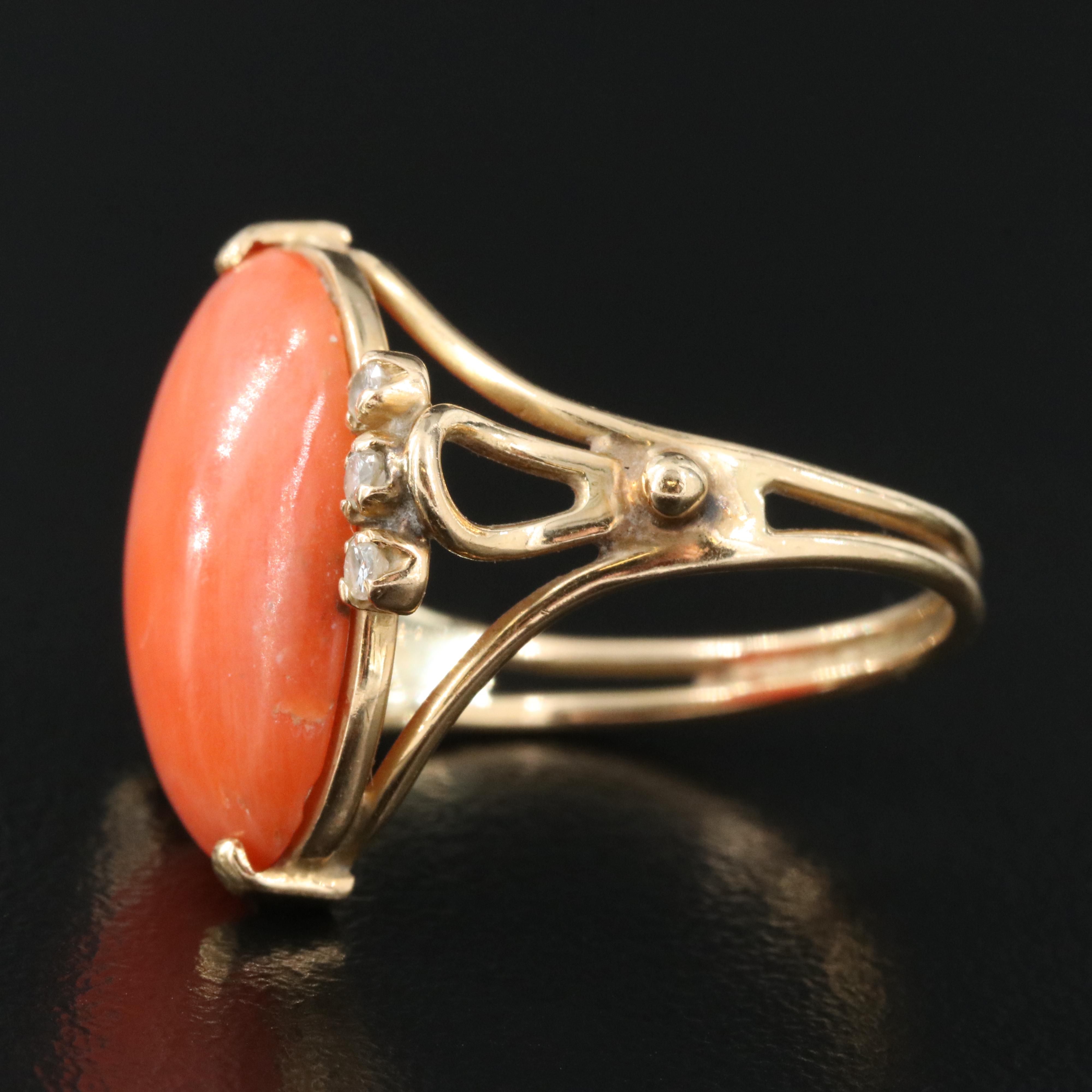 18K Coral and Diamond Ring