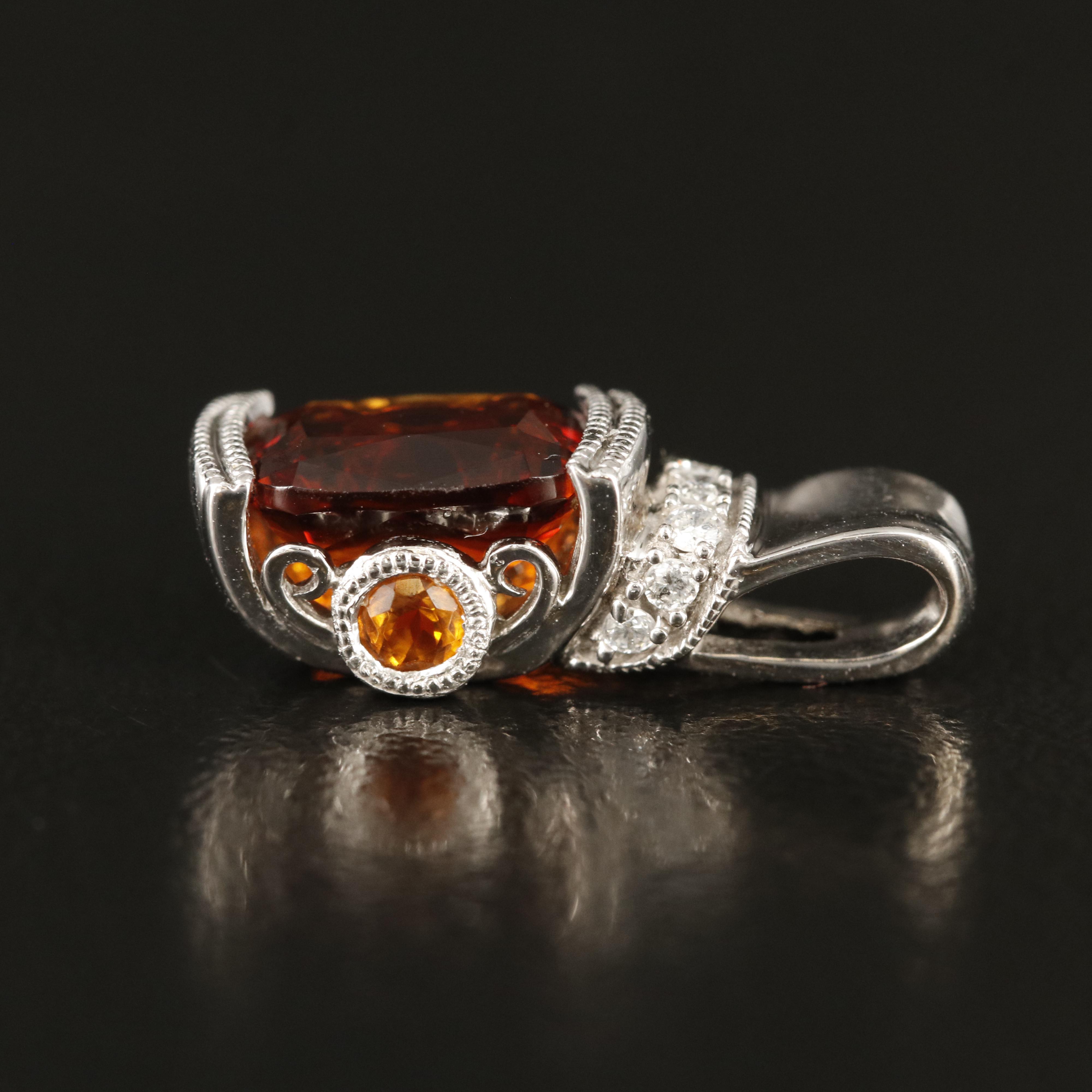 14K Garnet, Citrine and Diamond Pendant