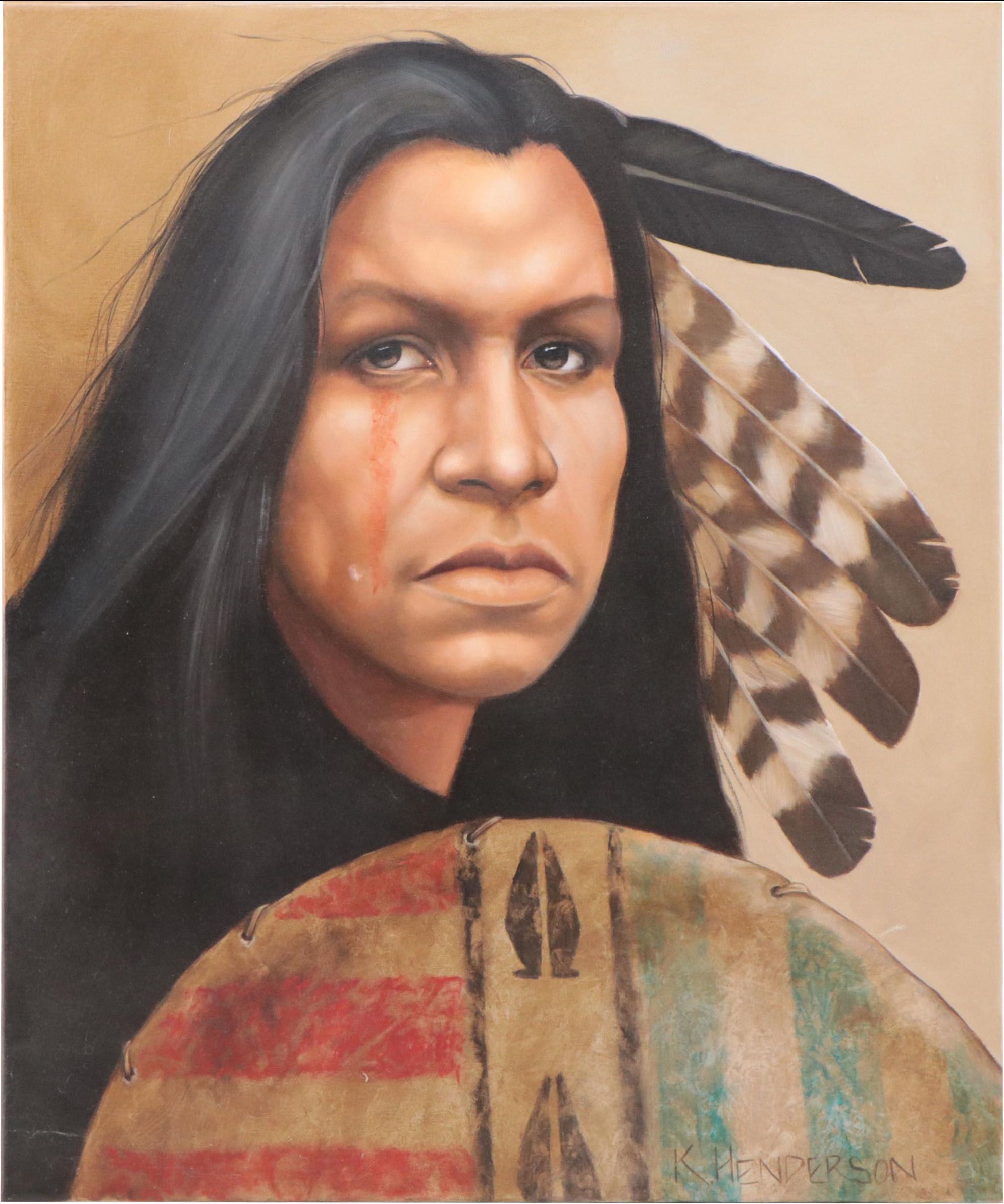 K. Henderson Oil Portrait Painting "I Listen and Watch"