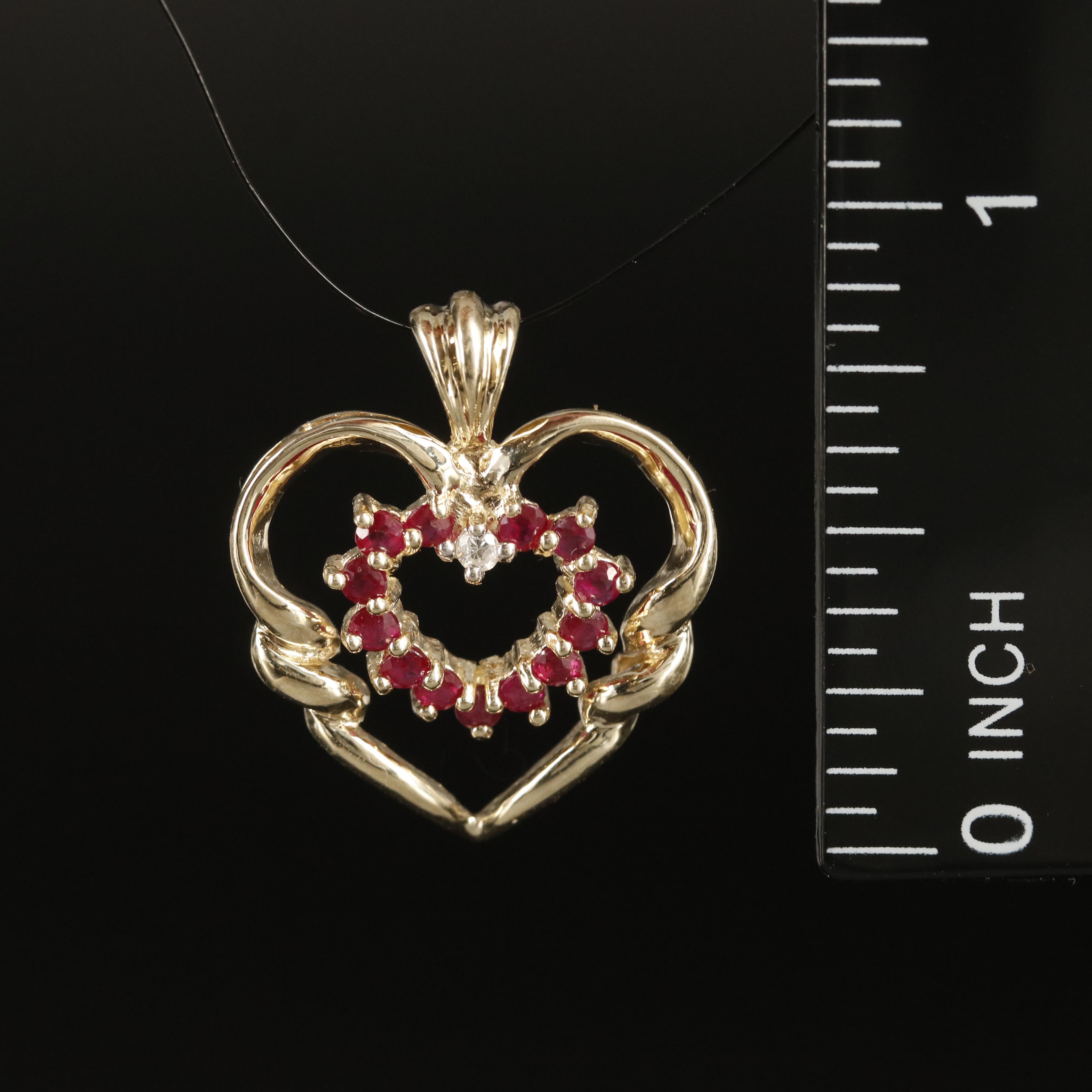 10K Ruby and Diamond Heart Pendant