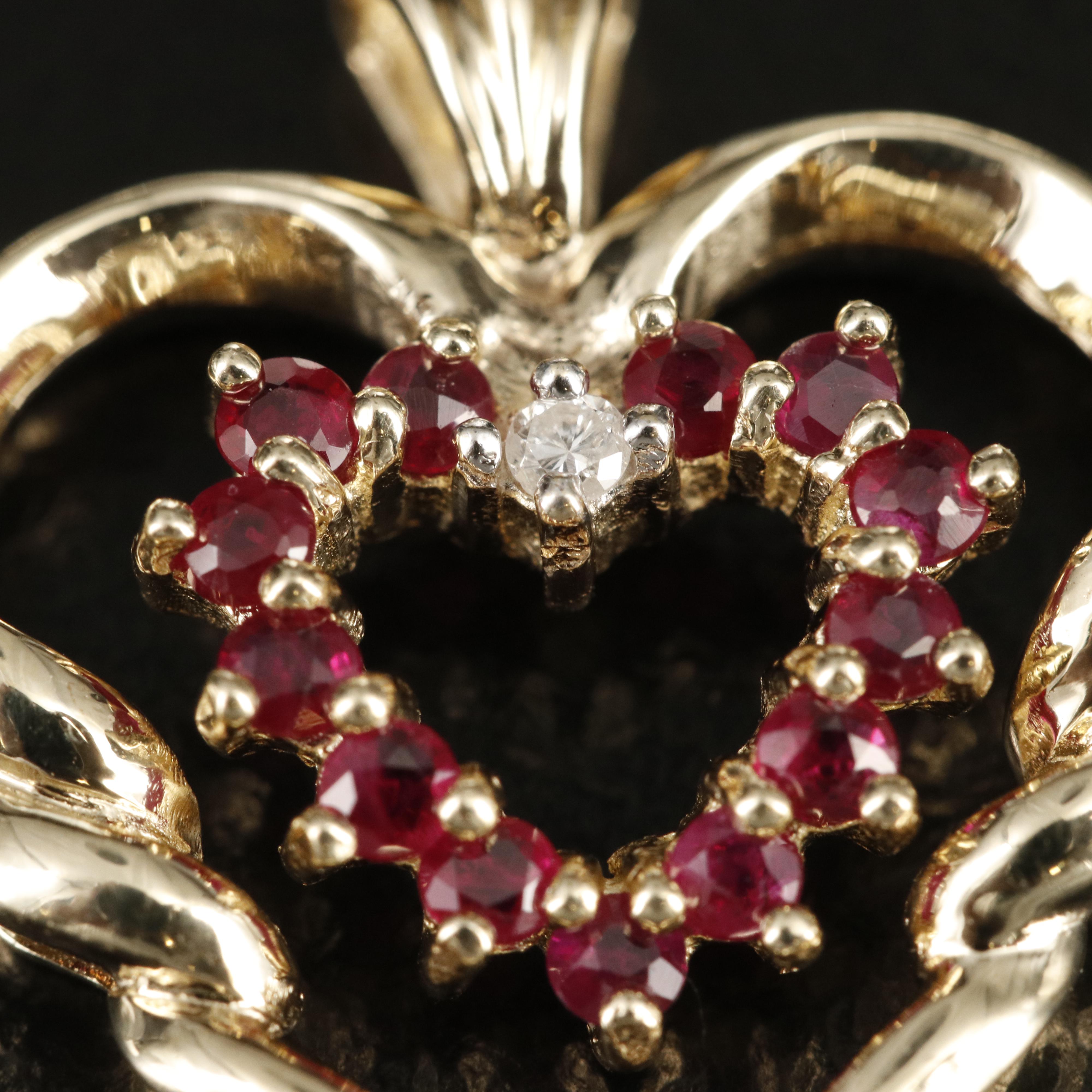 10K Ruby and Diamond Heart Pendant