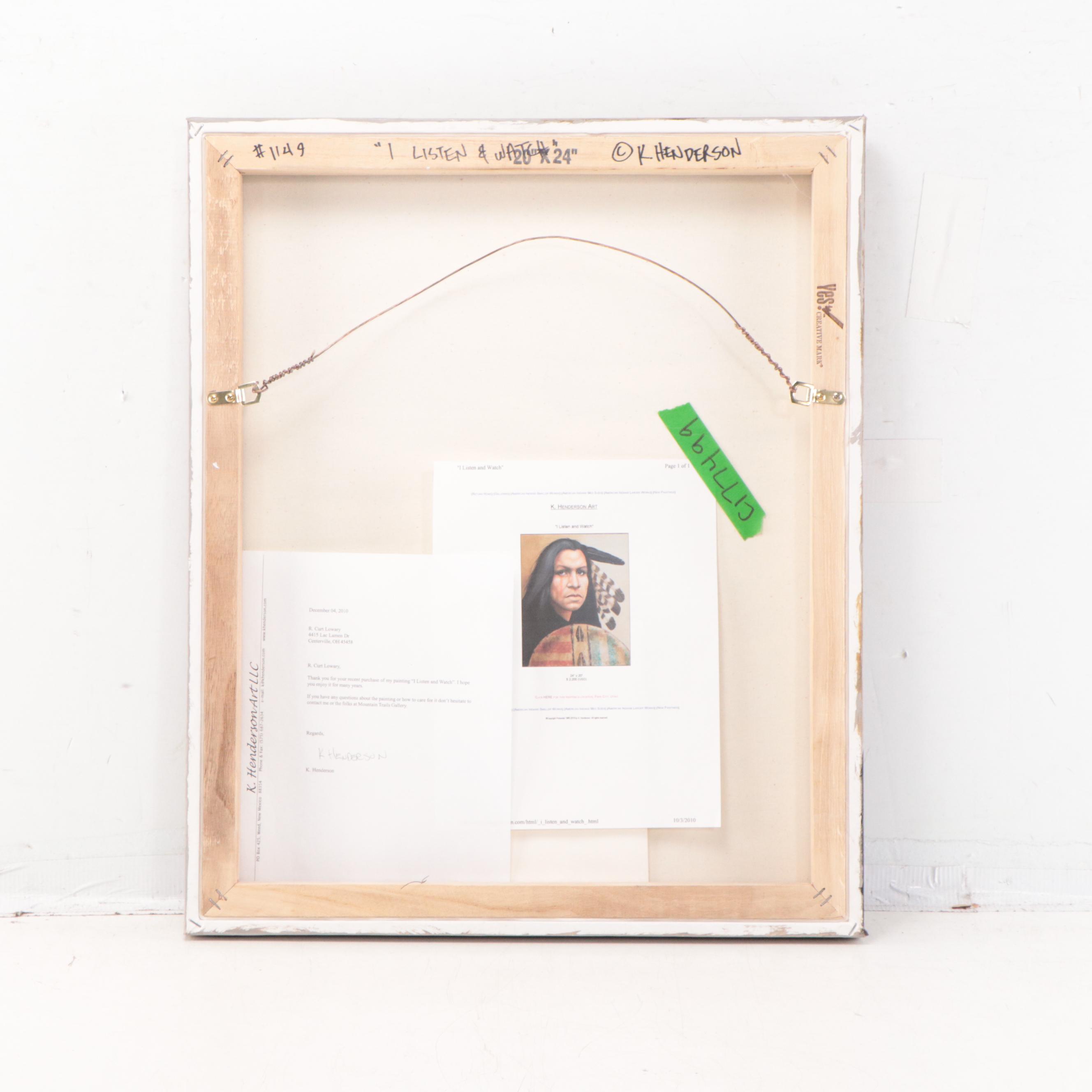 K. Henderson Oil Portrait Painting "I Listen and Watch"