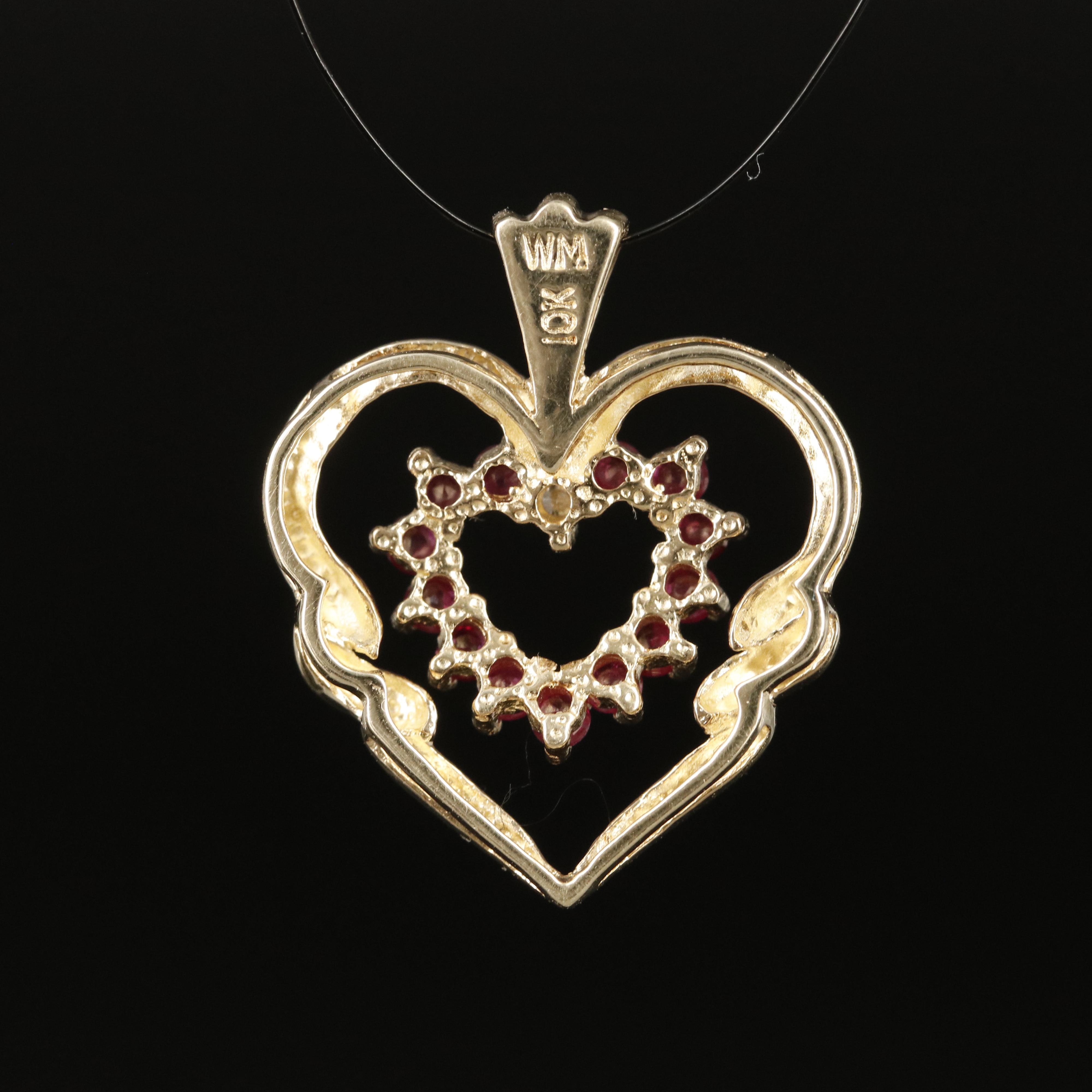 10K Ruby and Diamond Heart Pendant