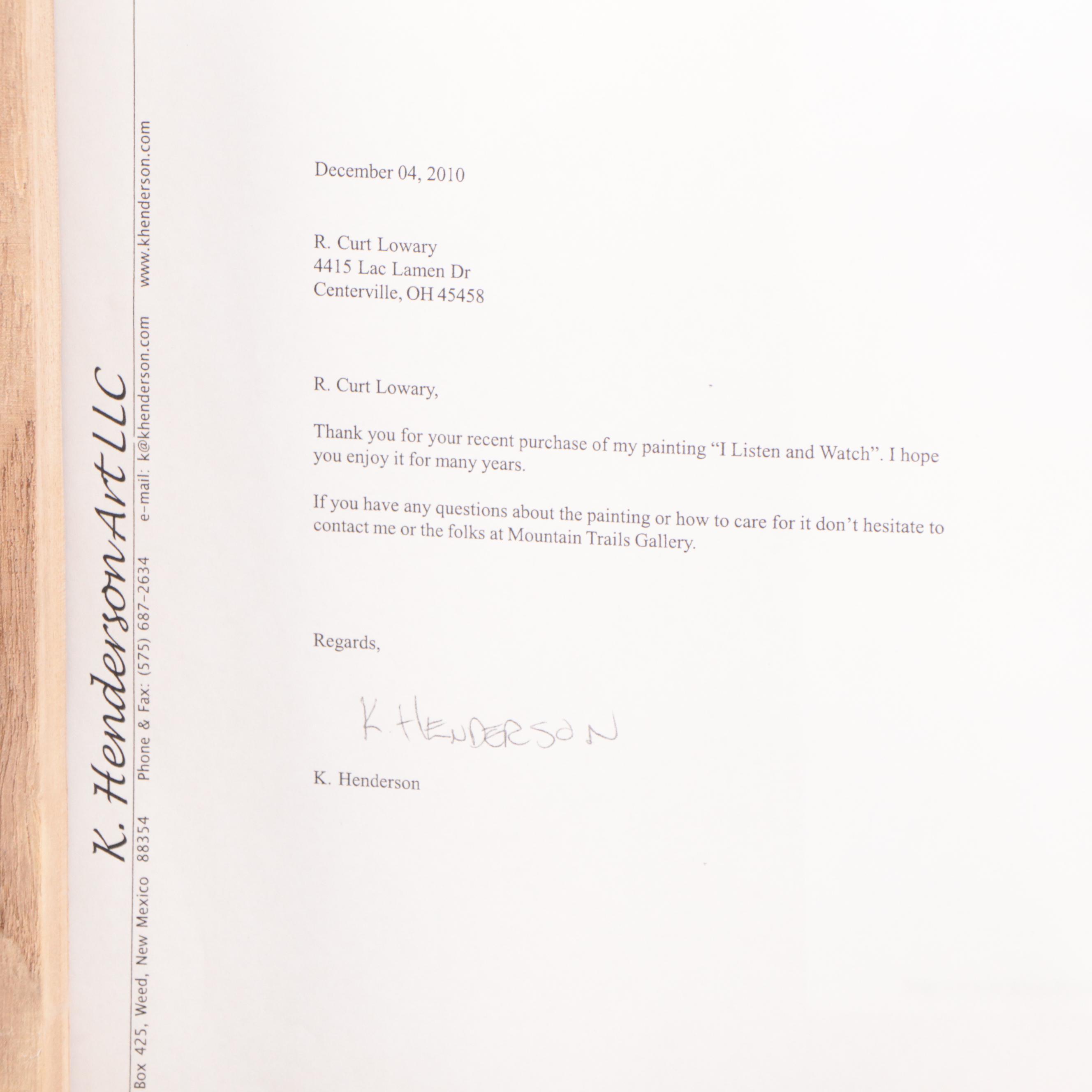 K. Henderson Oil Portrait Painting "I Listen and Watch"