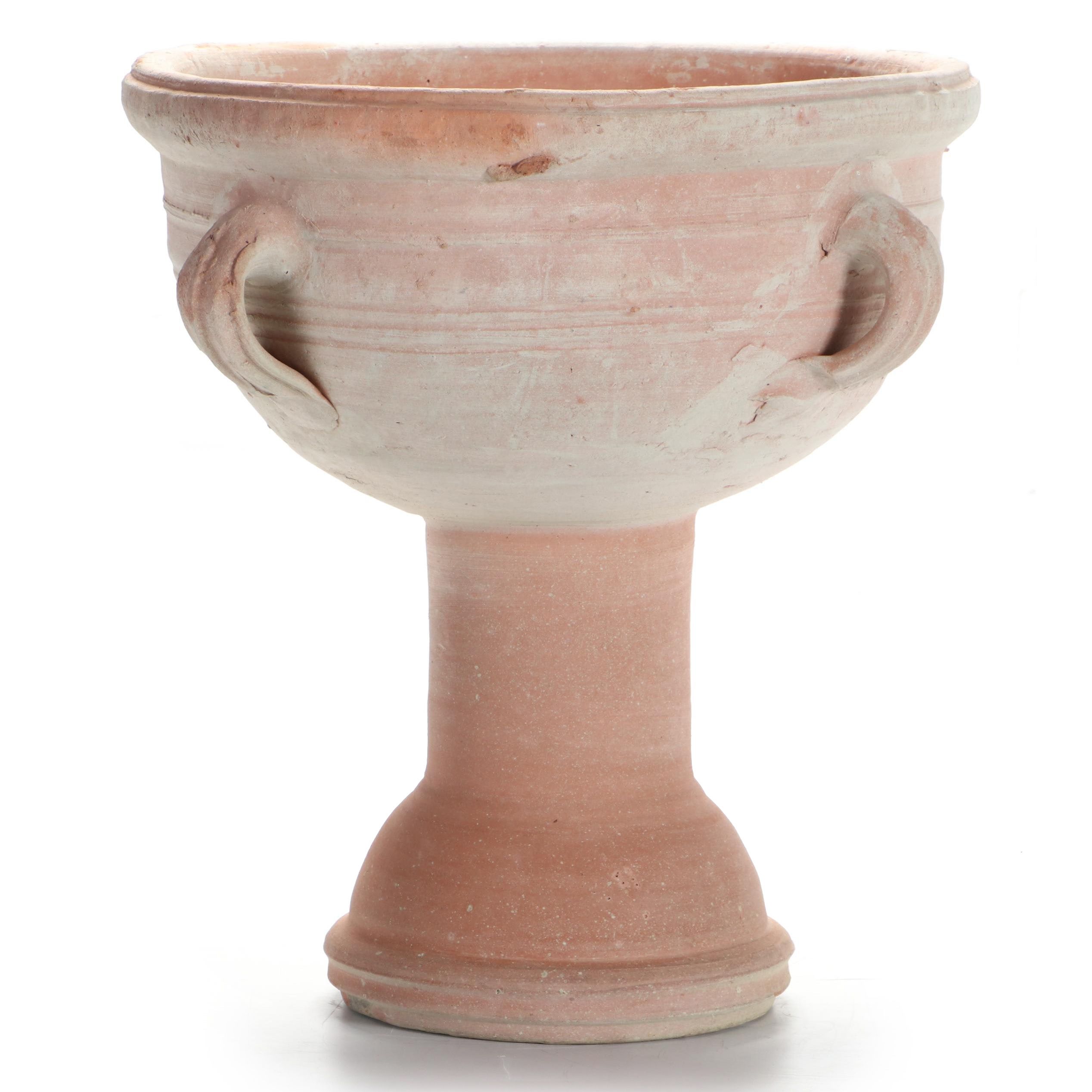 Egyptian Style Loop Handled Terracotta Pedestal Urn Planter