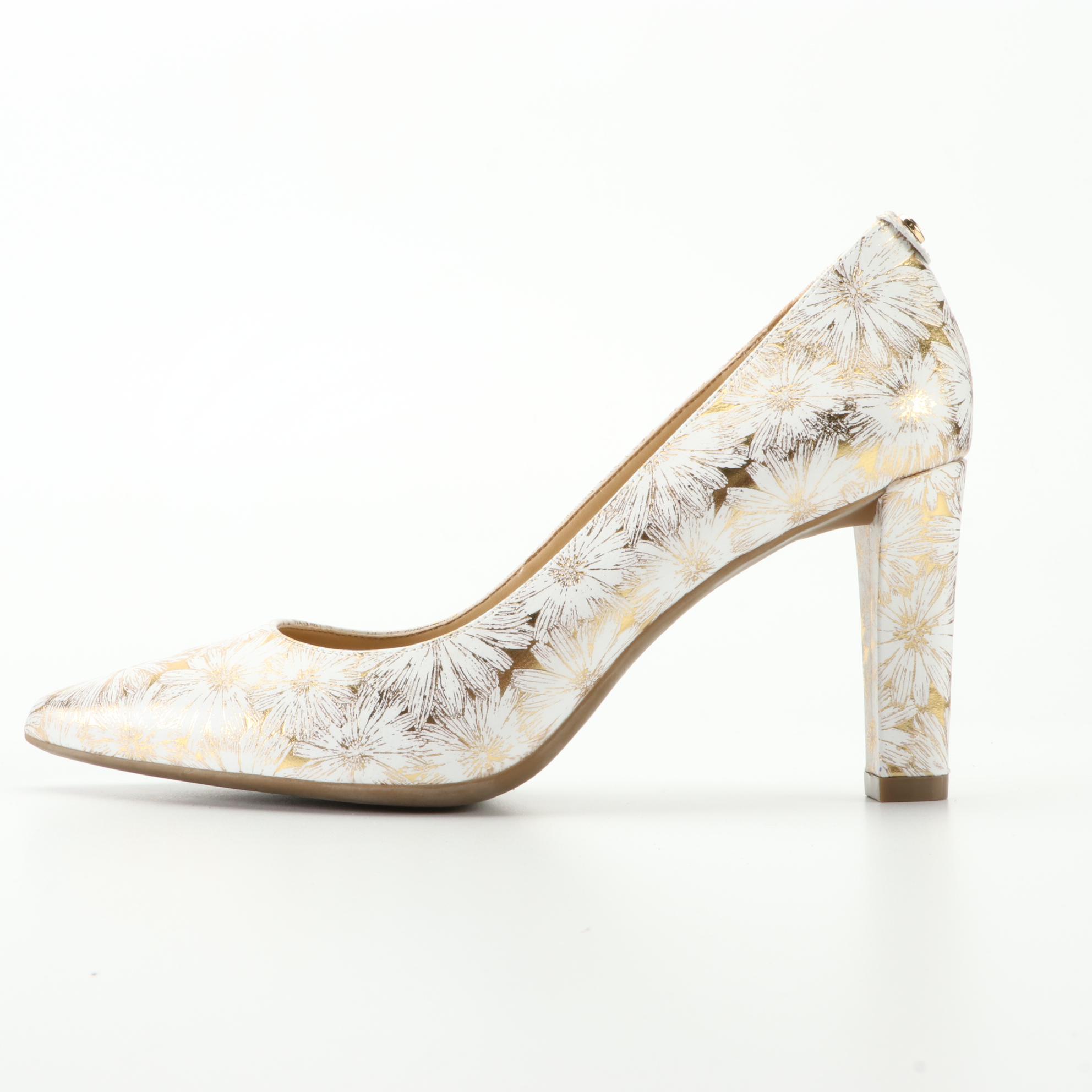 MICHAEL Michael Kors Abbi Flex Pump Heels in Metallic Embossed Leather with Box