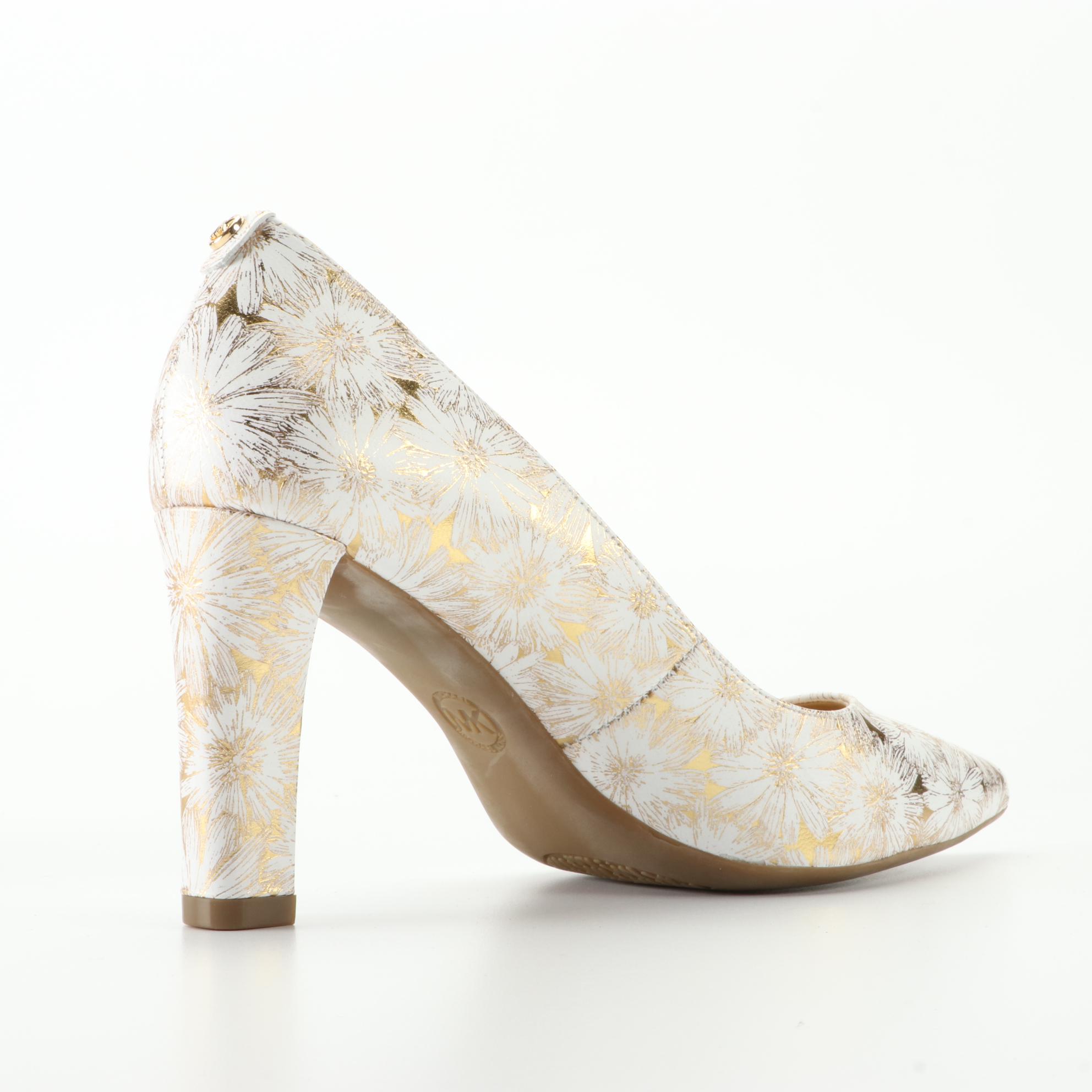 MICHAEL Michael Kors Abbi Flex Pump Heels in Metallic Embossed Leather with Box