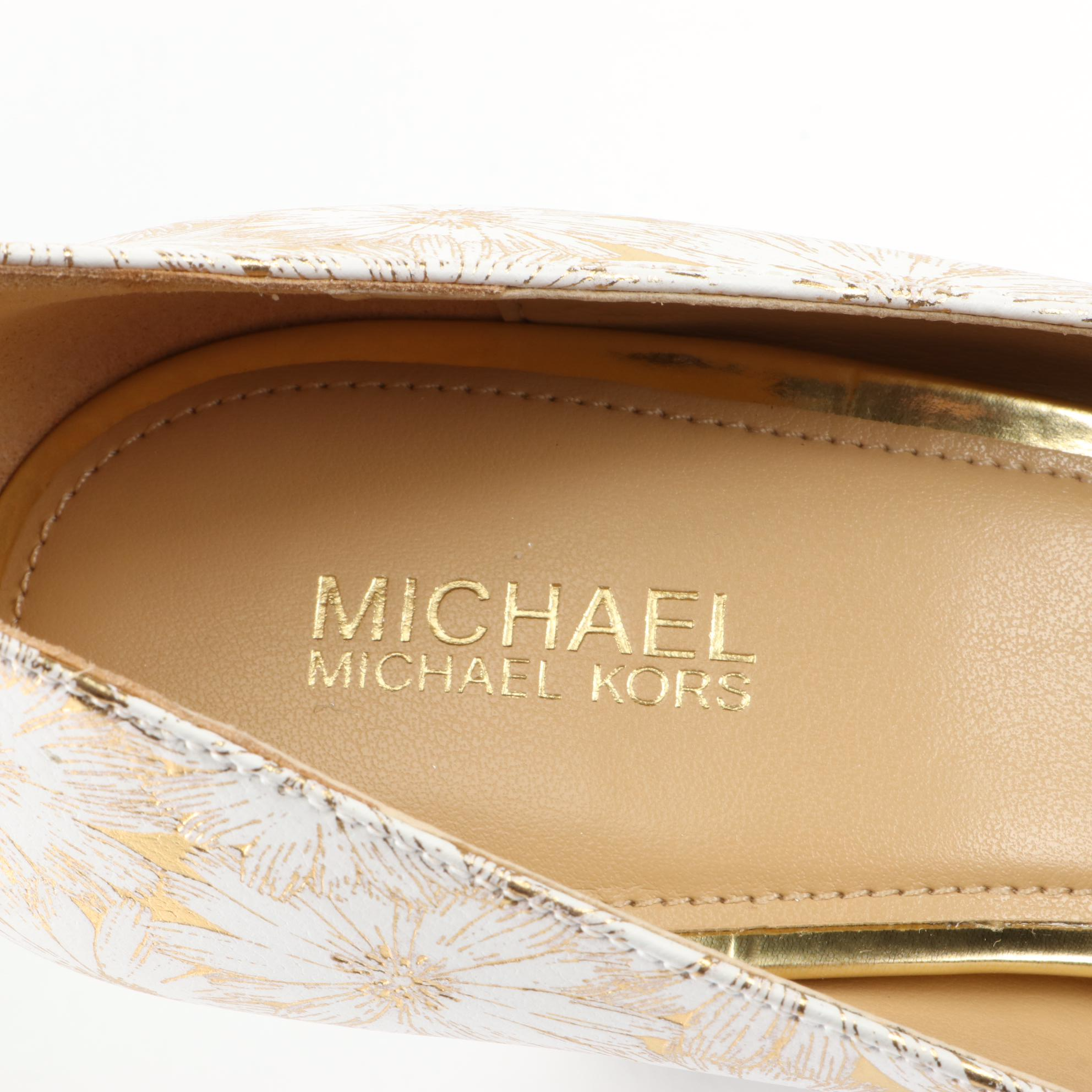 MICHAEL Michael Kors Abbi Flex Pump Heels in Metallic Embossed Leather with Box