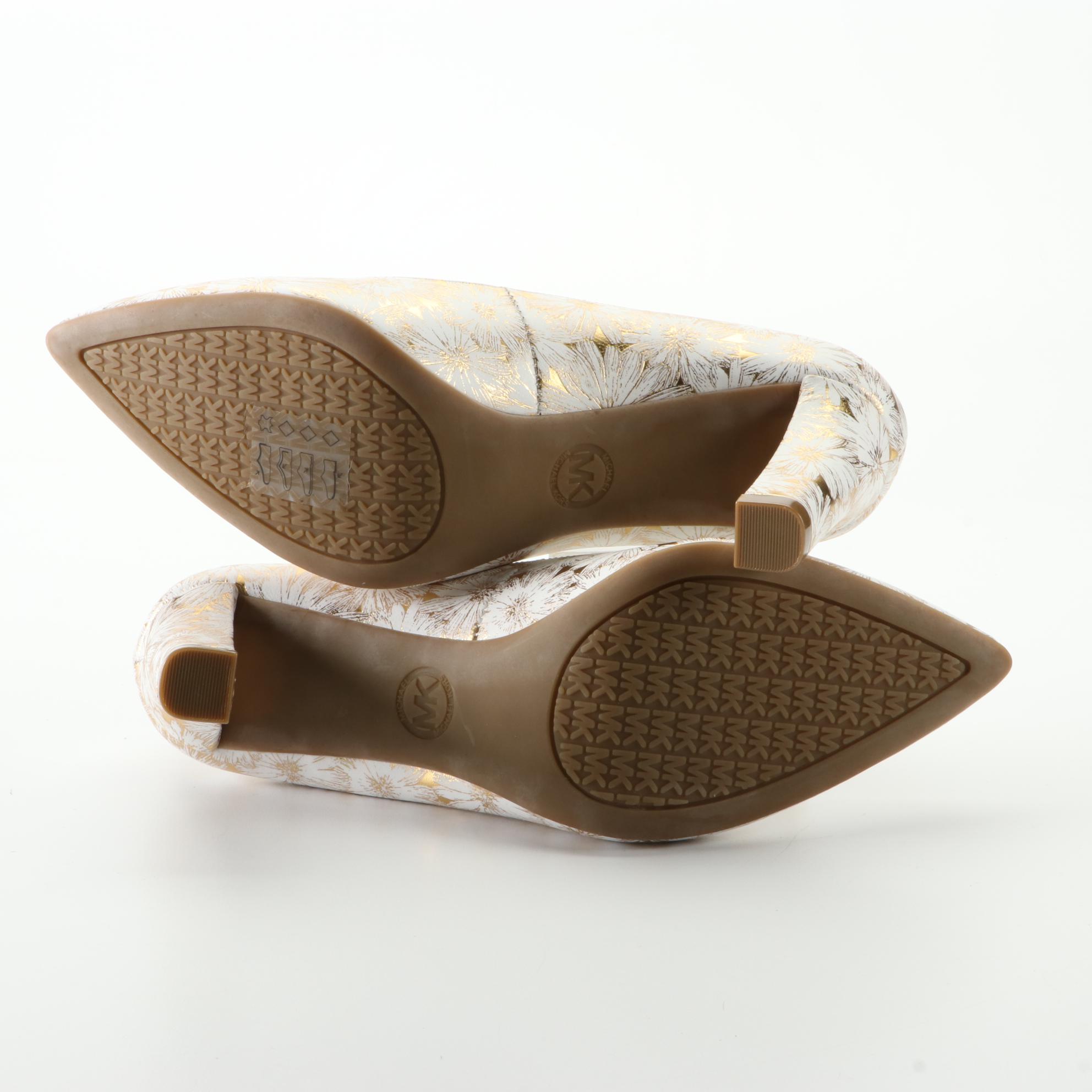 MICHAEL Michael Kors Abbi Flex Pump Heels in Metallic Embossed Leather with Box