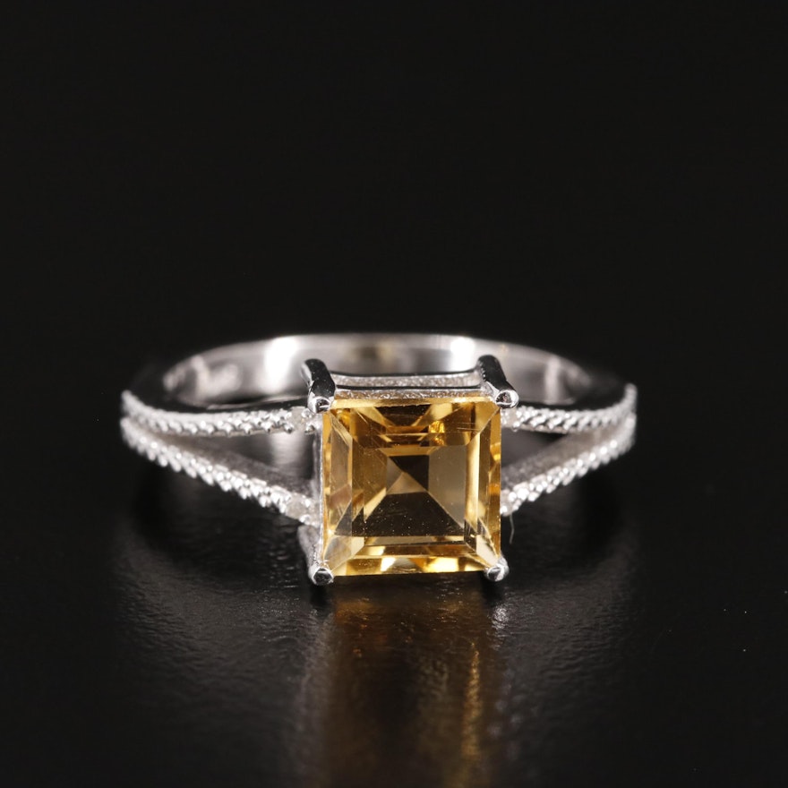 Sterling Citrine and Diamond Ring