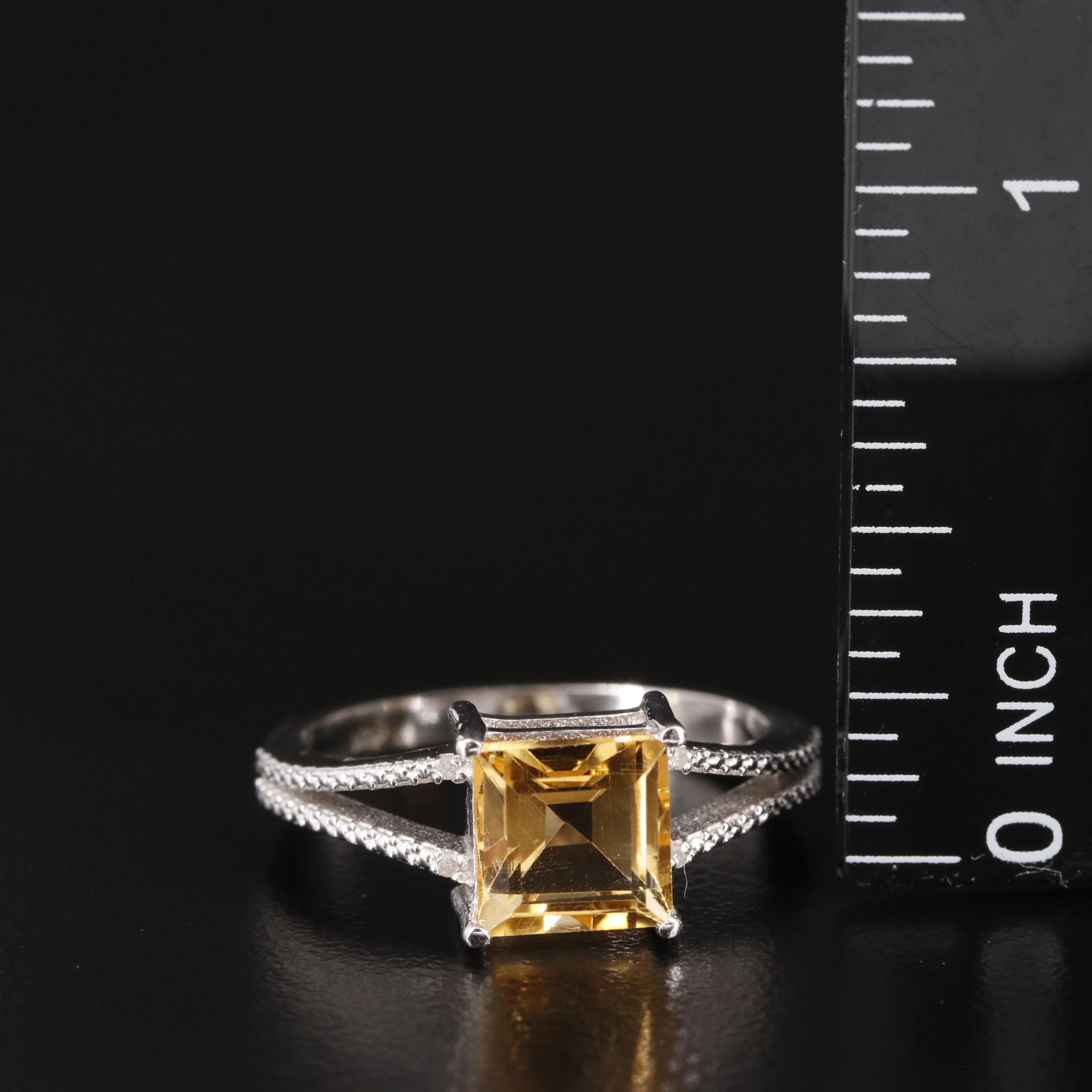 Sterling Citrine and Diamond Ring