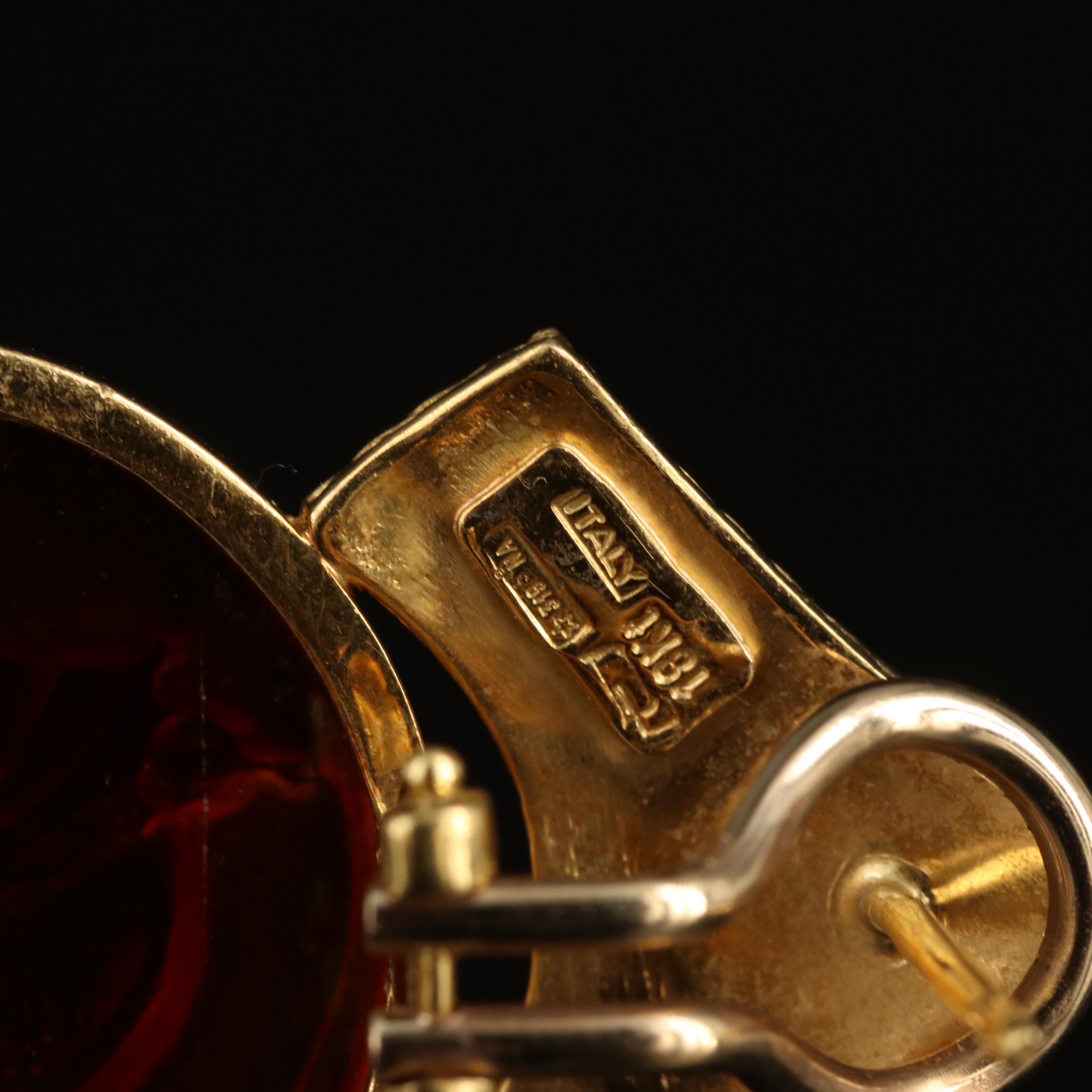 Italian 18K Glass Cameo and Pearl Earrings