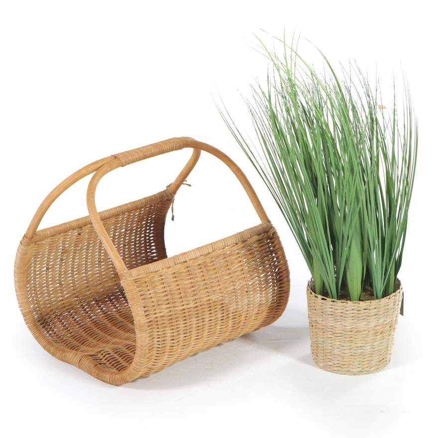Threshold With Studio McGee Woven Magazine Holder and Potted Faux Grass