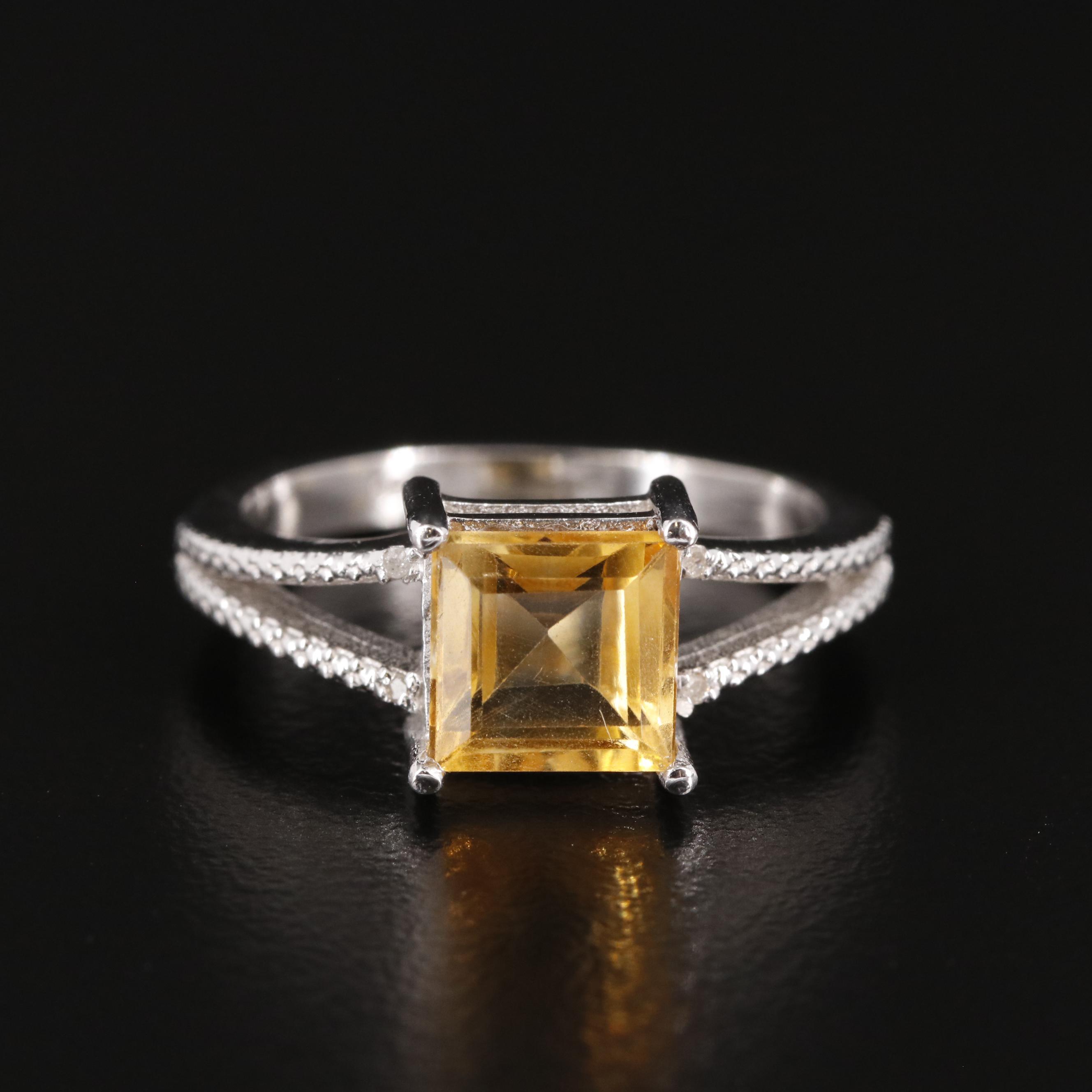 Sterling Citrine and Diamond Ring