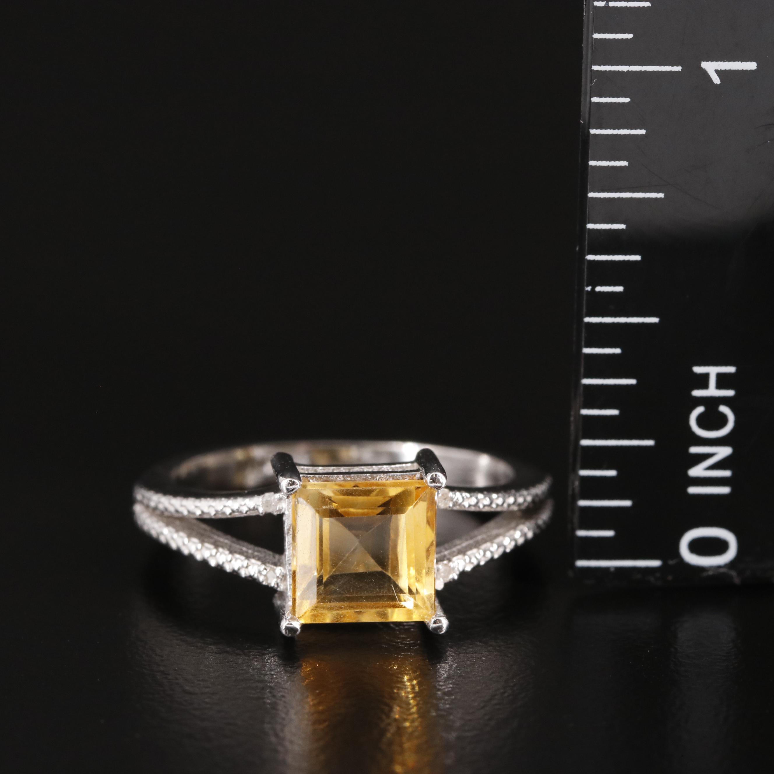 Sterling Citrine and Diamond Ring
