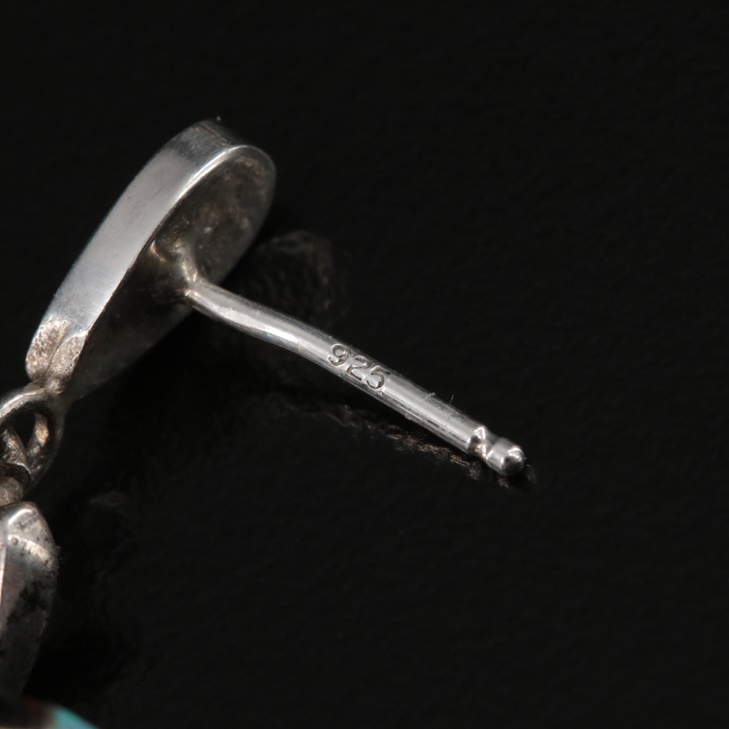 Southwestern Sterling Spiral Opal Inlay Earrings