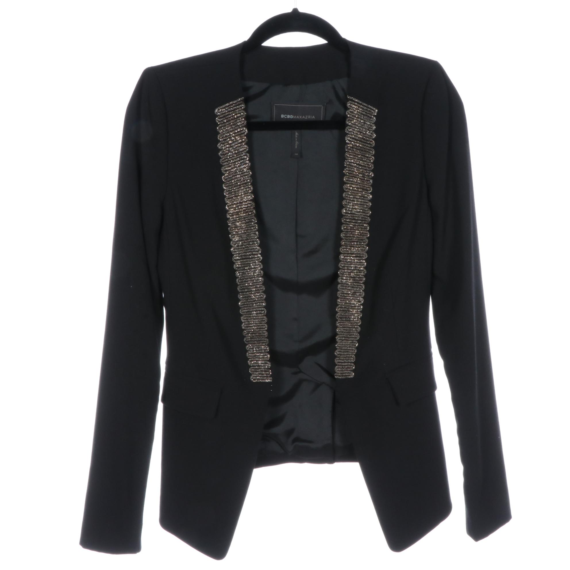 BCBG Maxazria Cropped Jacket, Collarless Jacket with Beading, Lace-Back Jacket