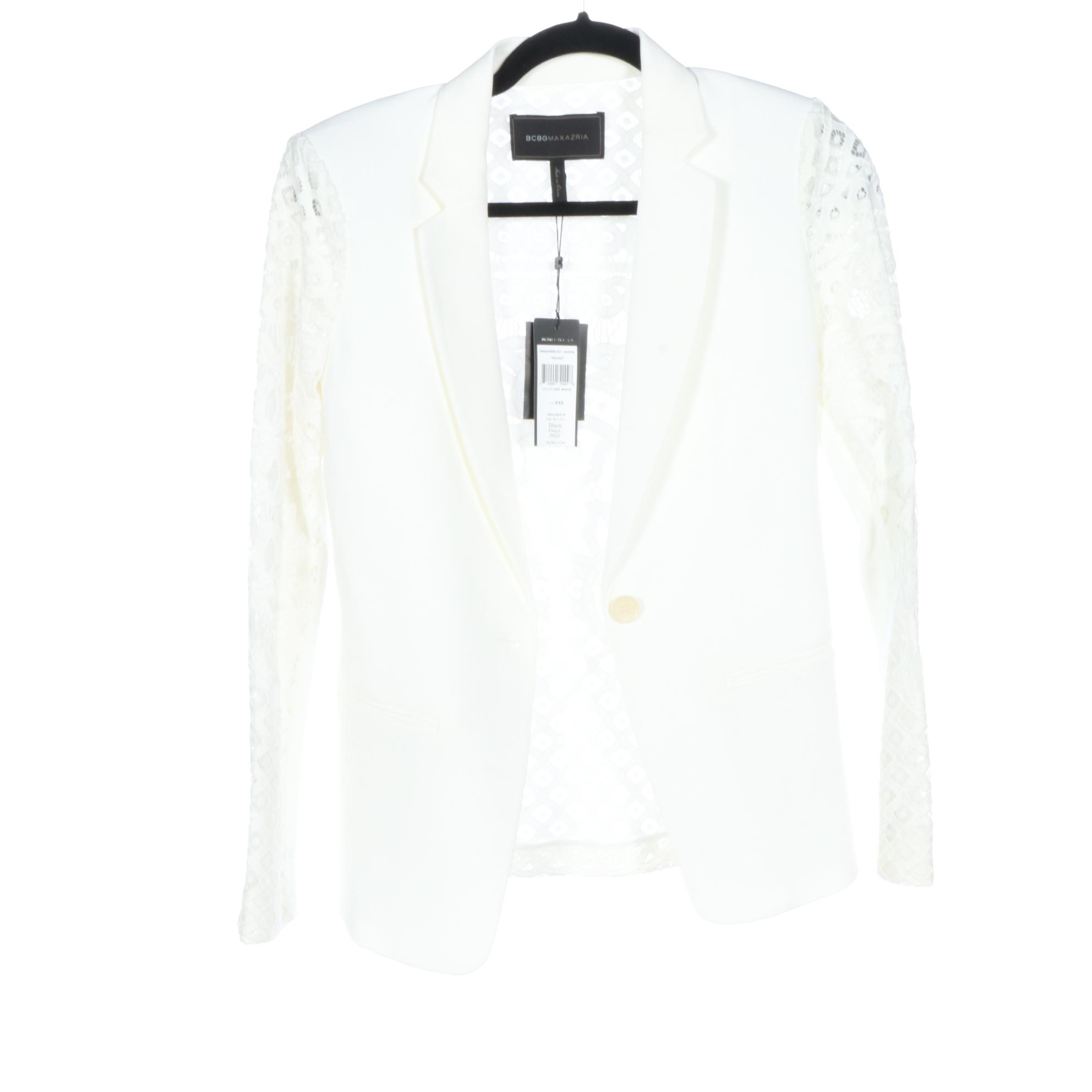 BCBG Maxazria Cropped Jacket, Collarless Jacket with Beading, Lace-Back Jacket