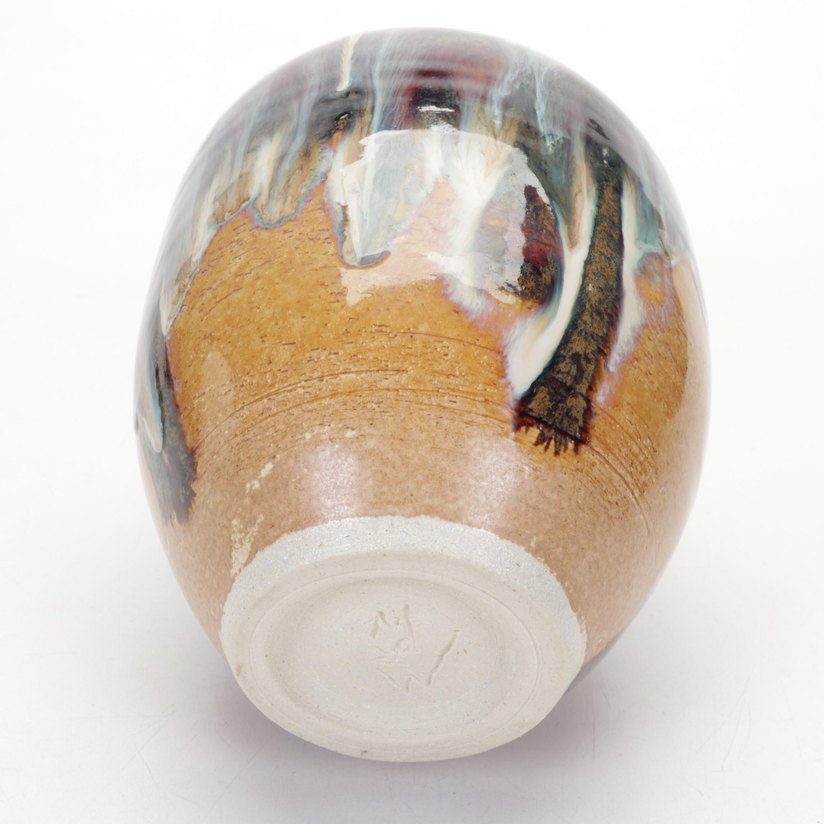 Foltz Pottery Redware Bowl With Lake Waters Pottery Glazed Ceramic Lidded Jar