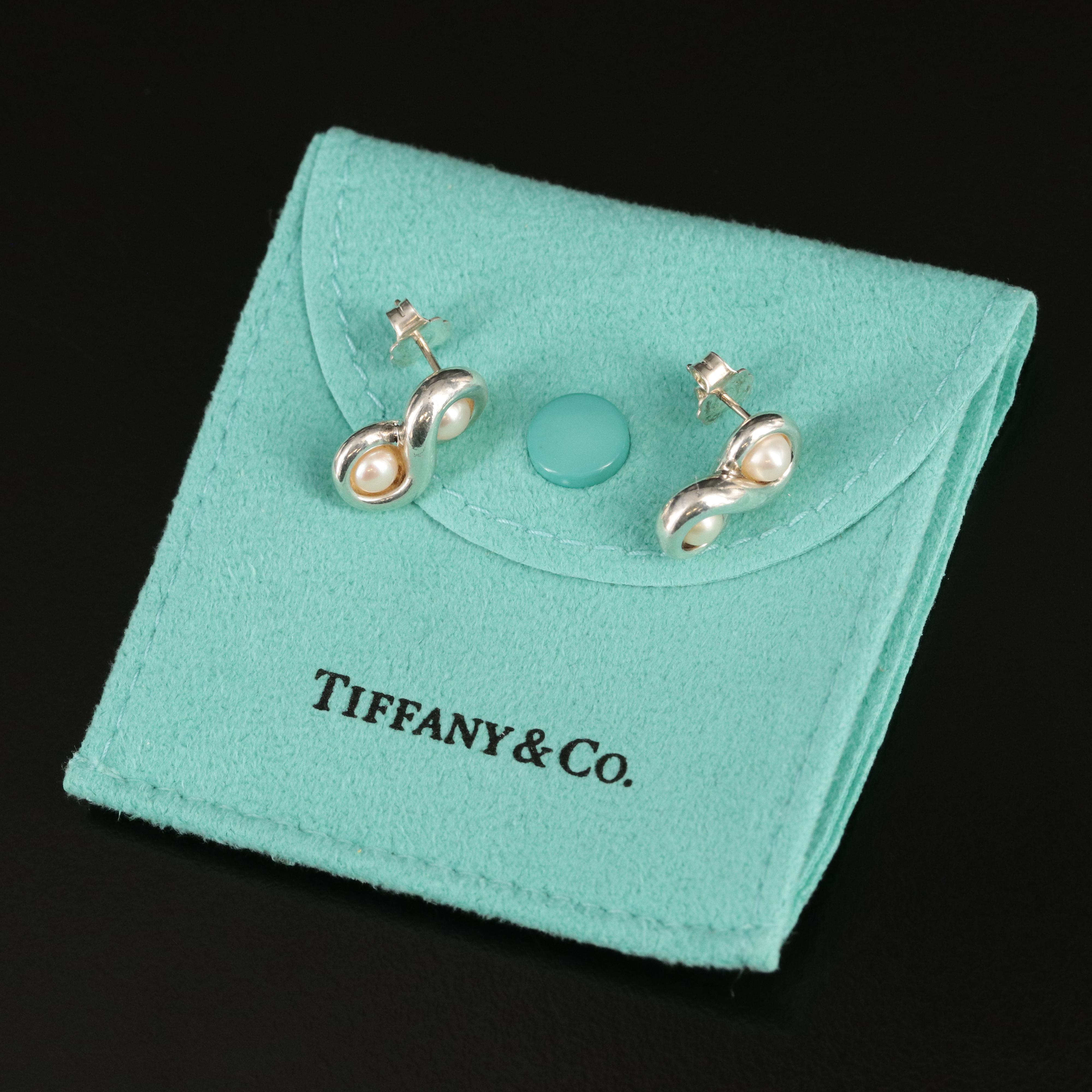 Tiffany & Co. Sterling Pearl Infinity Earrings