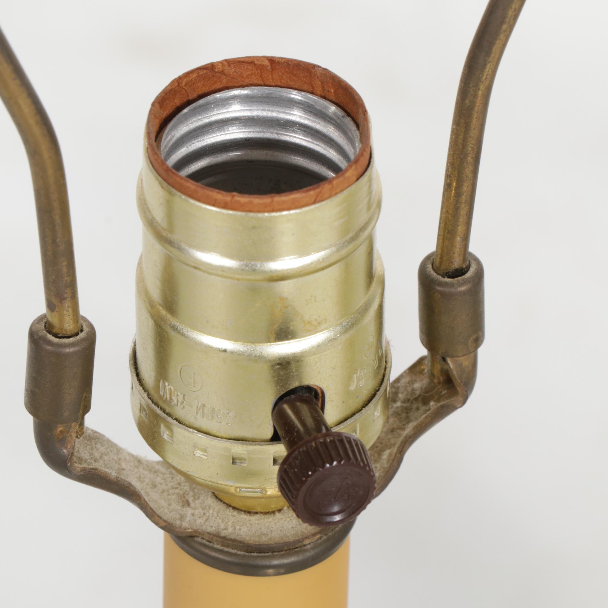 Four Brass Table Lamps with One Capiz Shell Shade Featuring Wildwood