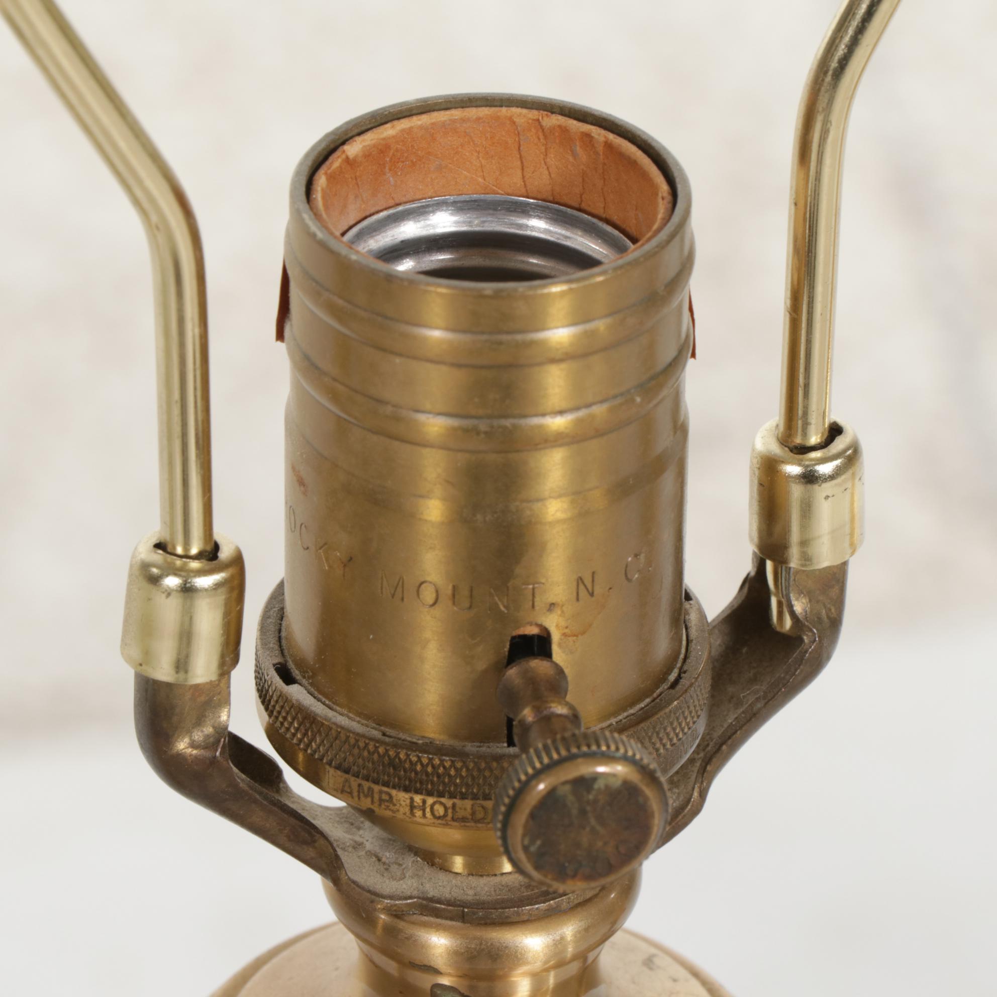 Four Brass Table Lamps with One Capiz Shell Shade Featuring Wildwood