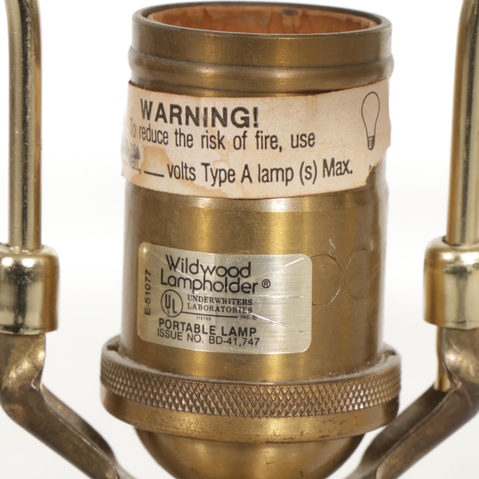 Four Brass Table Lamps with One Capiz Shell Shade Featuring Wildwood