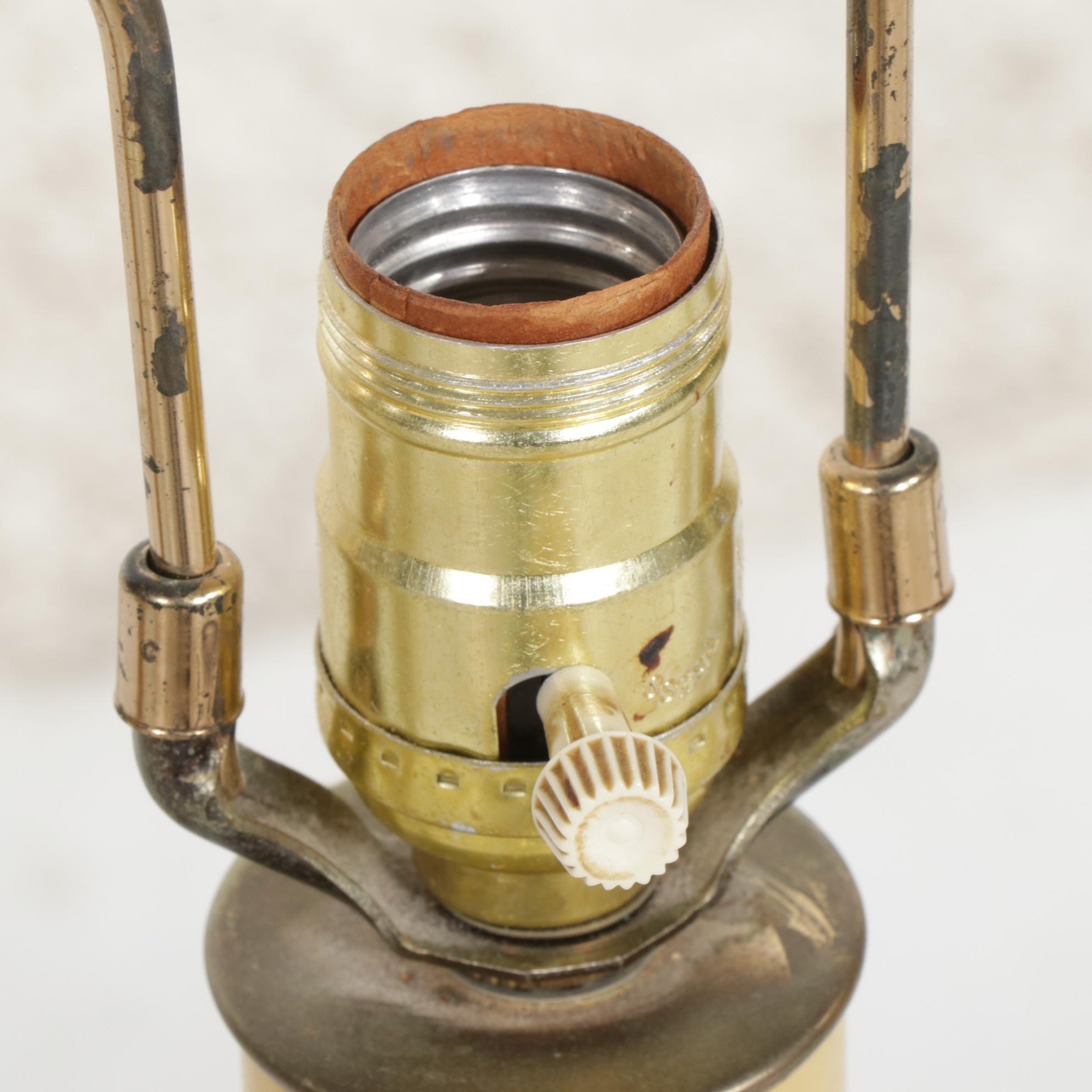 Four Brass Table Lamps with One Capiz Shell Shade Featuring Wildwood